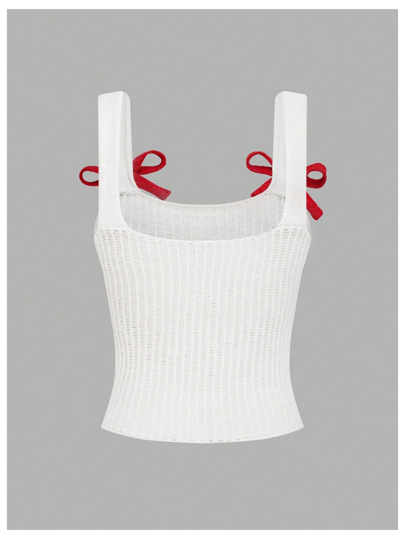 Women's Bow Knot Square Neck Sleeveless Knitted Tank Top - Slim Fit Solid Crop Knit