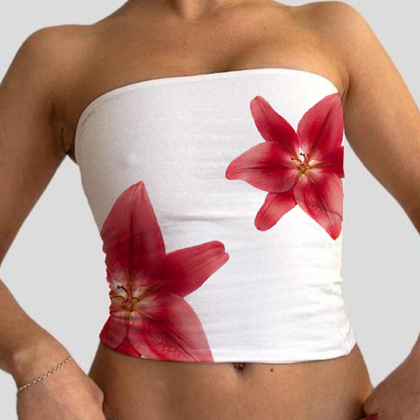 Women Y2k Floral Tube Tops Flower Print Strapless Sleeveless Bandeau Tops