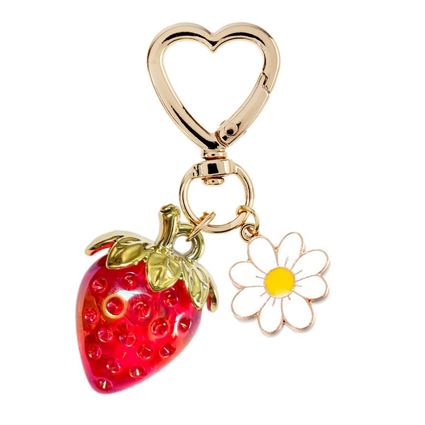 Cute Strawberry Keychain, Kawaii Heart Flower Daisy Keychain