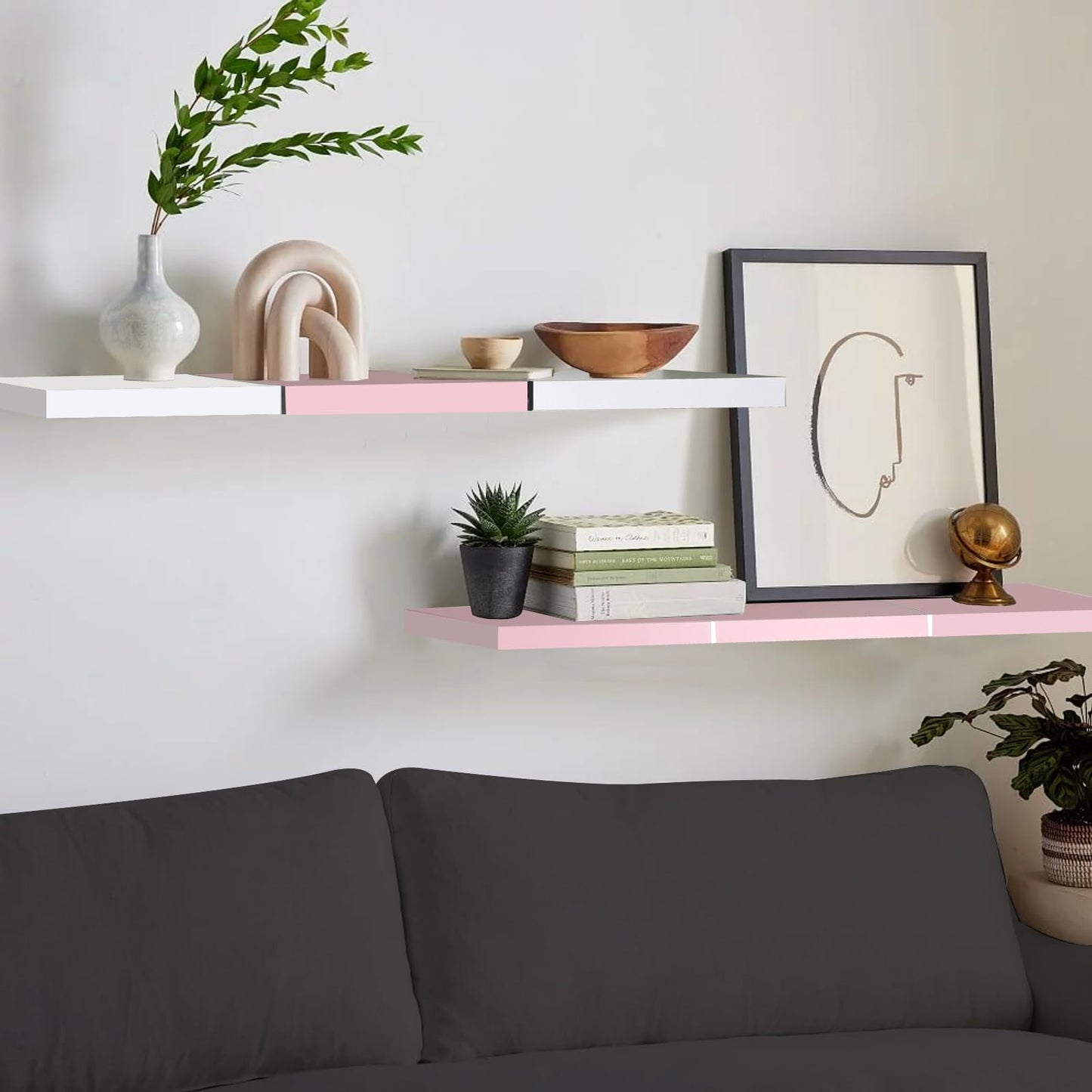 Color-Blocked Floating Shelves – Set of 2 Wall-Mounted Shelves for Bedroom & Living Room Storage 36"