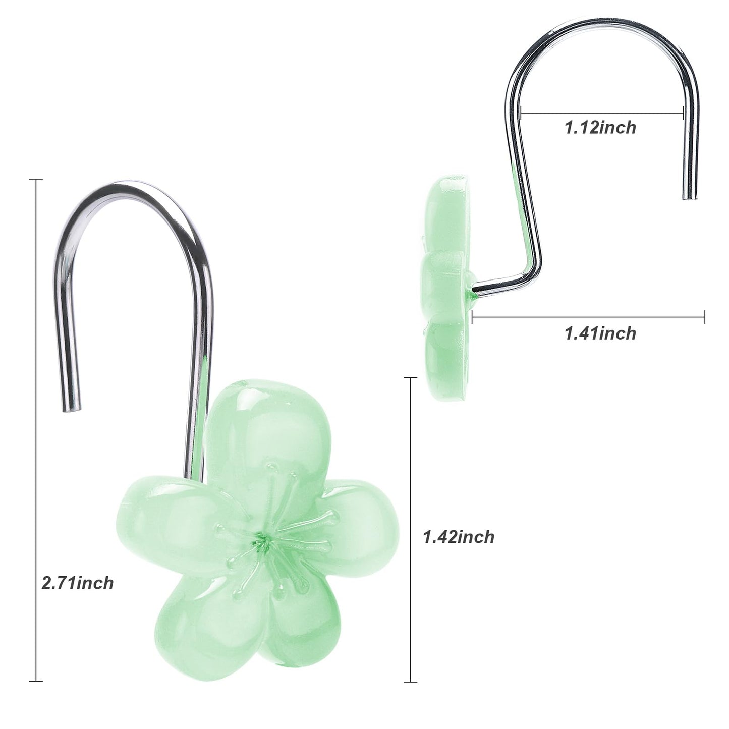 Pretty Floral Themed Cute Flower Shower Curtain Hooks - Glow in The Dark Elegant Bathroom Decor