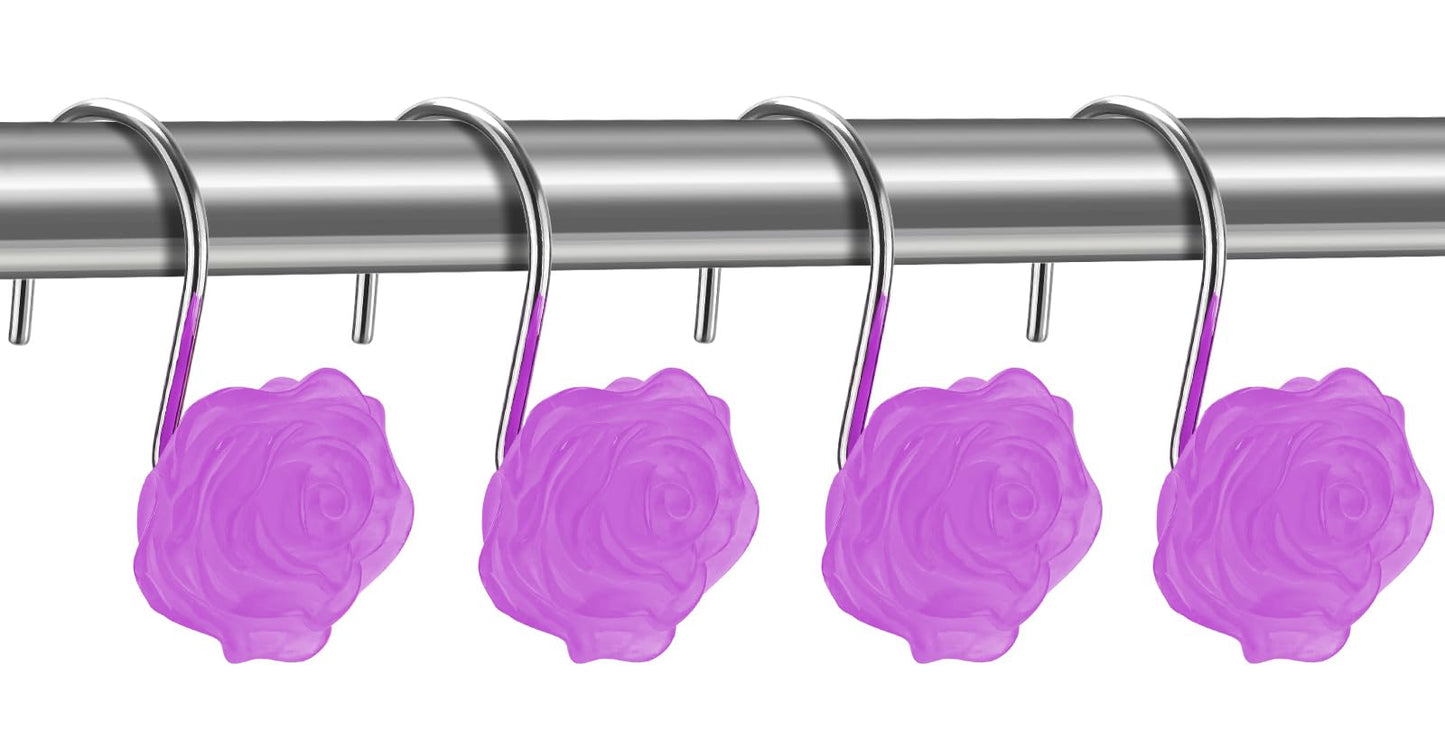 Pretty Floral Themed Cute Flower Shower Curtain Hooks - Glow in The Dark Elegant Bathroom Decor