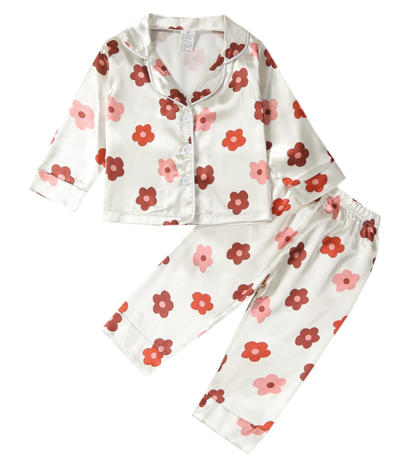 Toddler Girls Floral Silk Pajamas Short Sleeve Button-Up Top Shorts 2PC Flowers Satin Pajamas Set