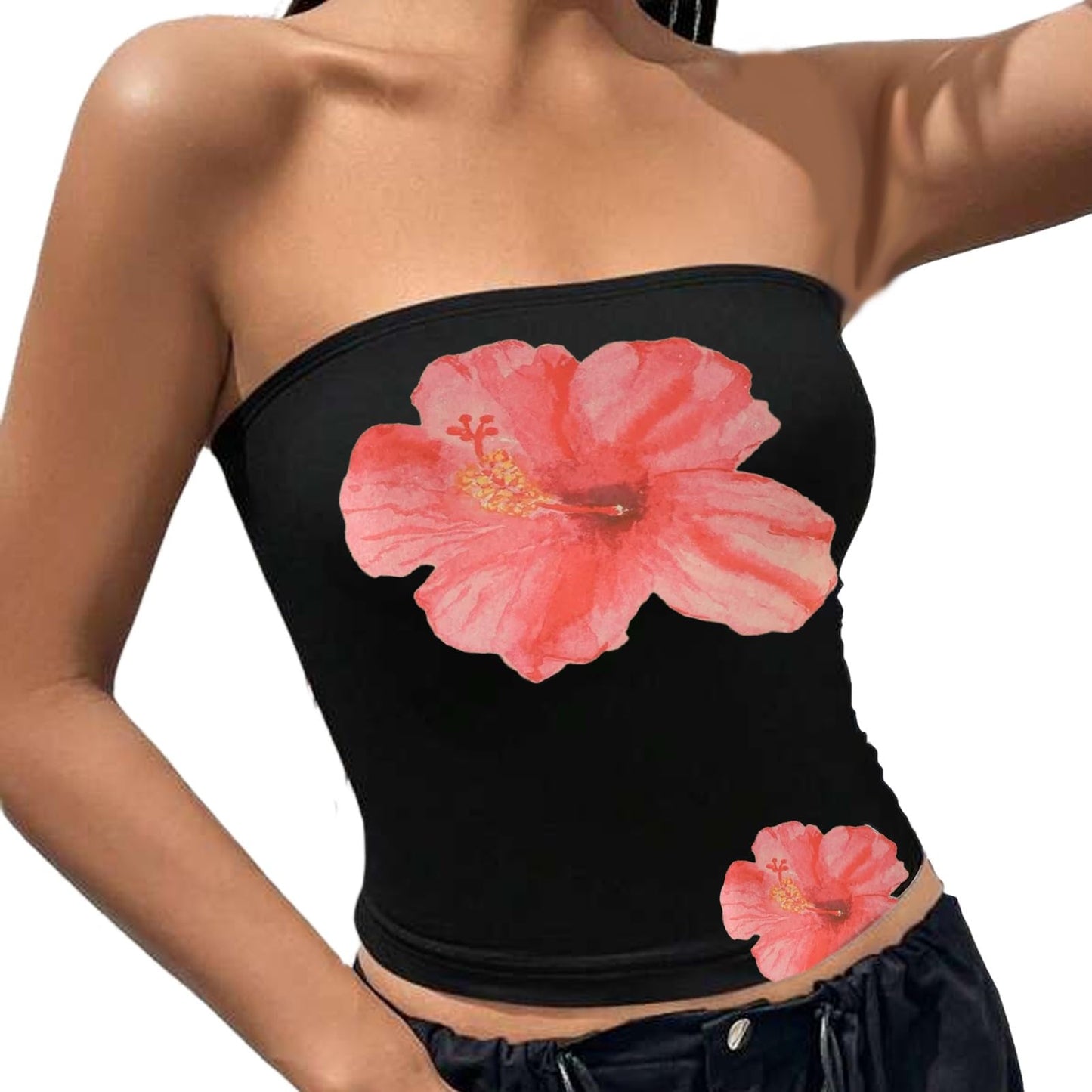 Women Y2k Floral Tube Tops Flower Print Strapless Sleeveless Bandeau Tops