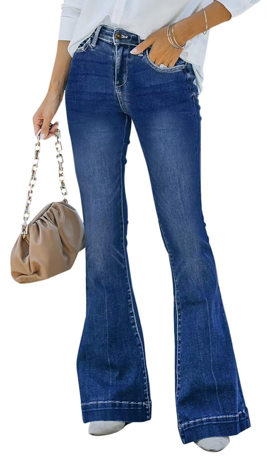 Women High Waisted Bell Bottom Flare Jeans Wide Leg