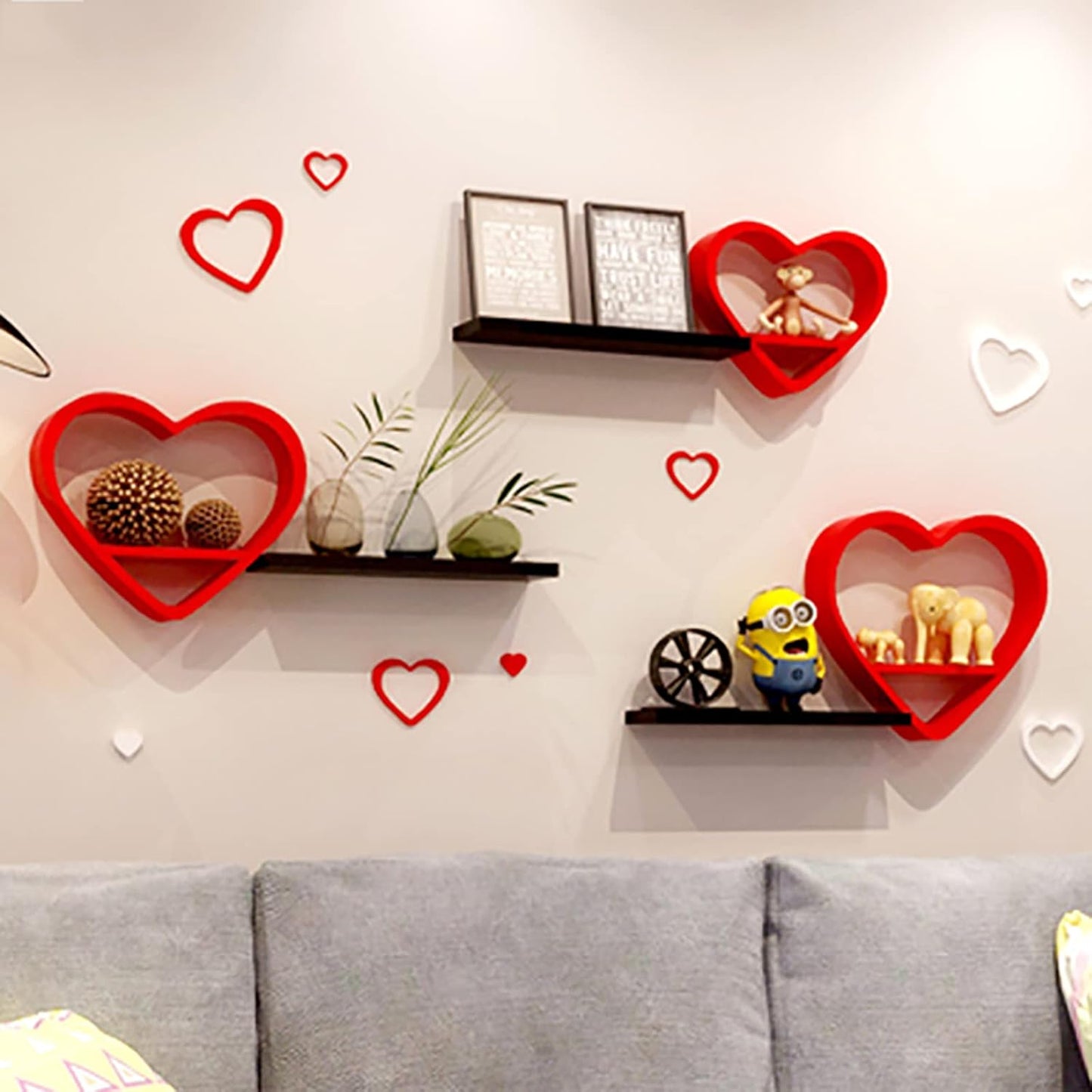 Set of 3 Heart-Shaped Floating Shelves – Kawaii Wood Wall Decor for Bedroom, Bathroom & Living Room