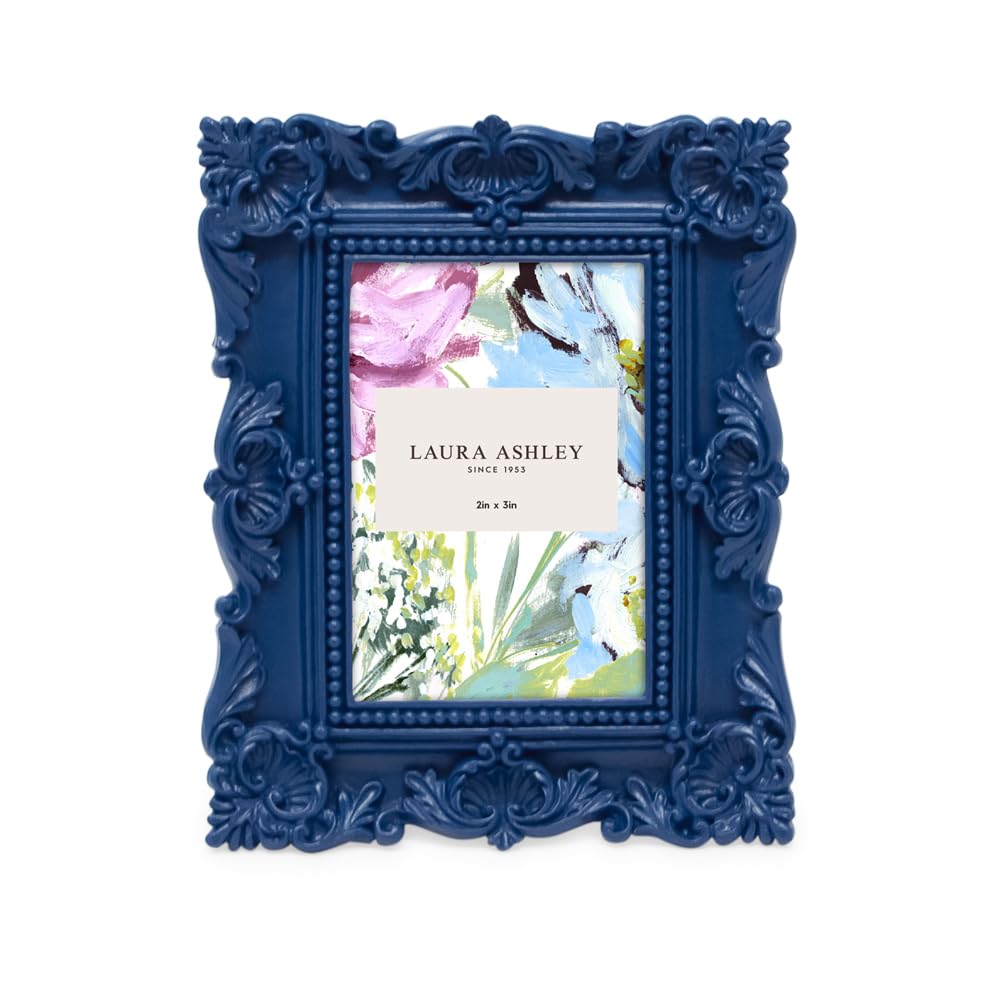 Laura Ashley 2x3 Ornate Resin Picture Frame – Handcrafted Floral Design with Easel for Tabletop and Wall Display