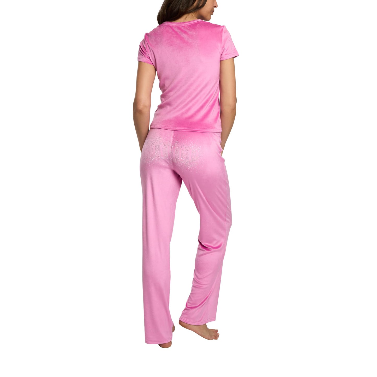 Juicy Couture Women's 2-Piece Velvet Fleece Lounge Sleepwear Set – Short Sleeve Shirt and Pants