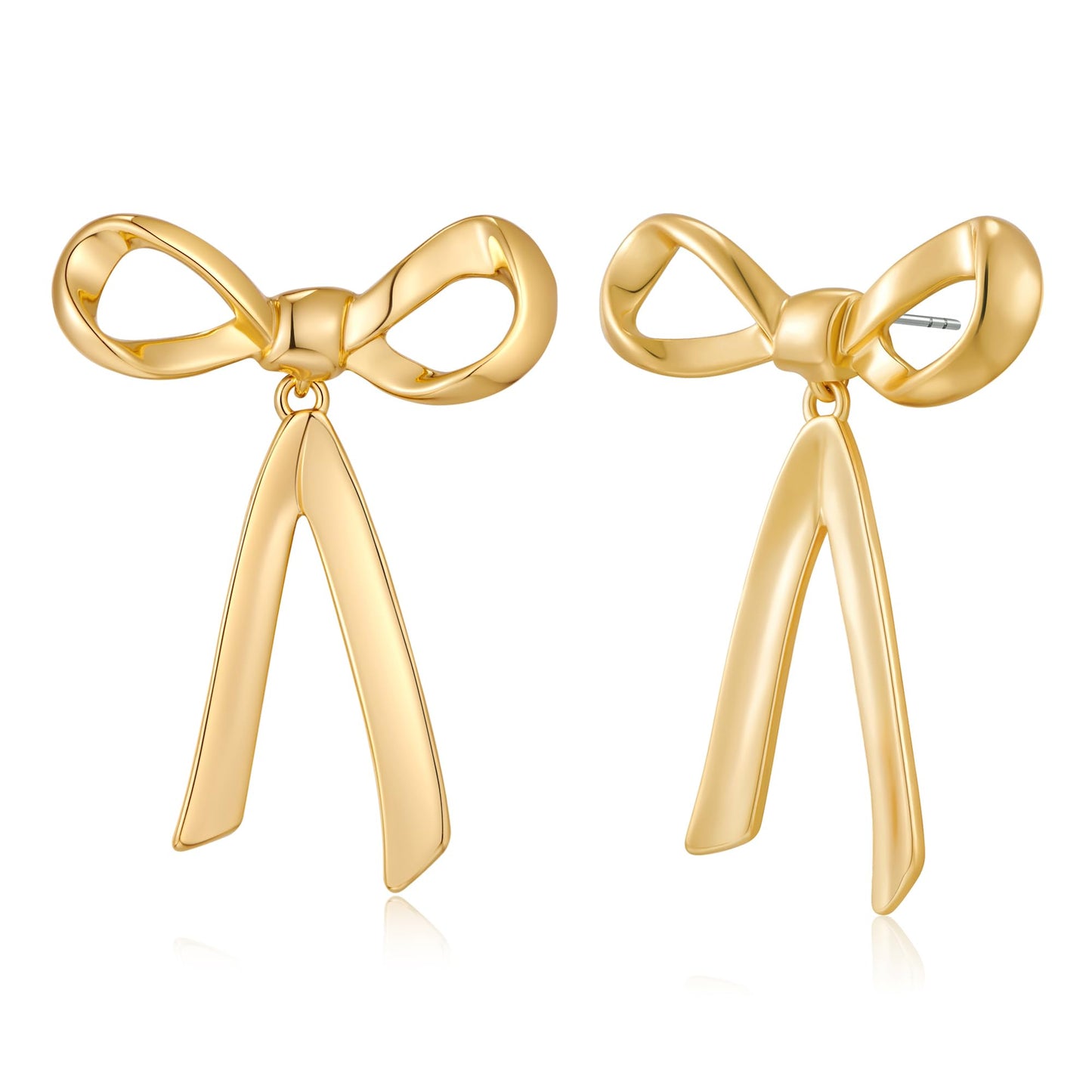 Gold Silver Bow Drop Earrings - Long Tassel Chain Bow Earrings