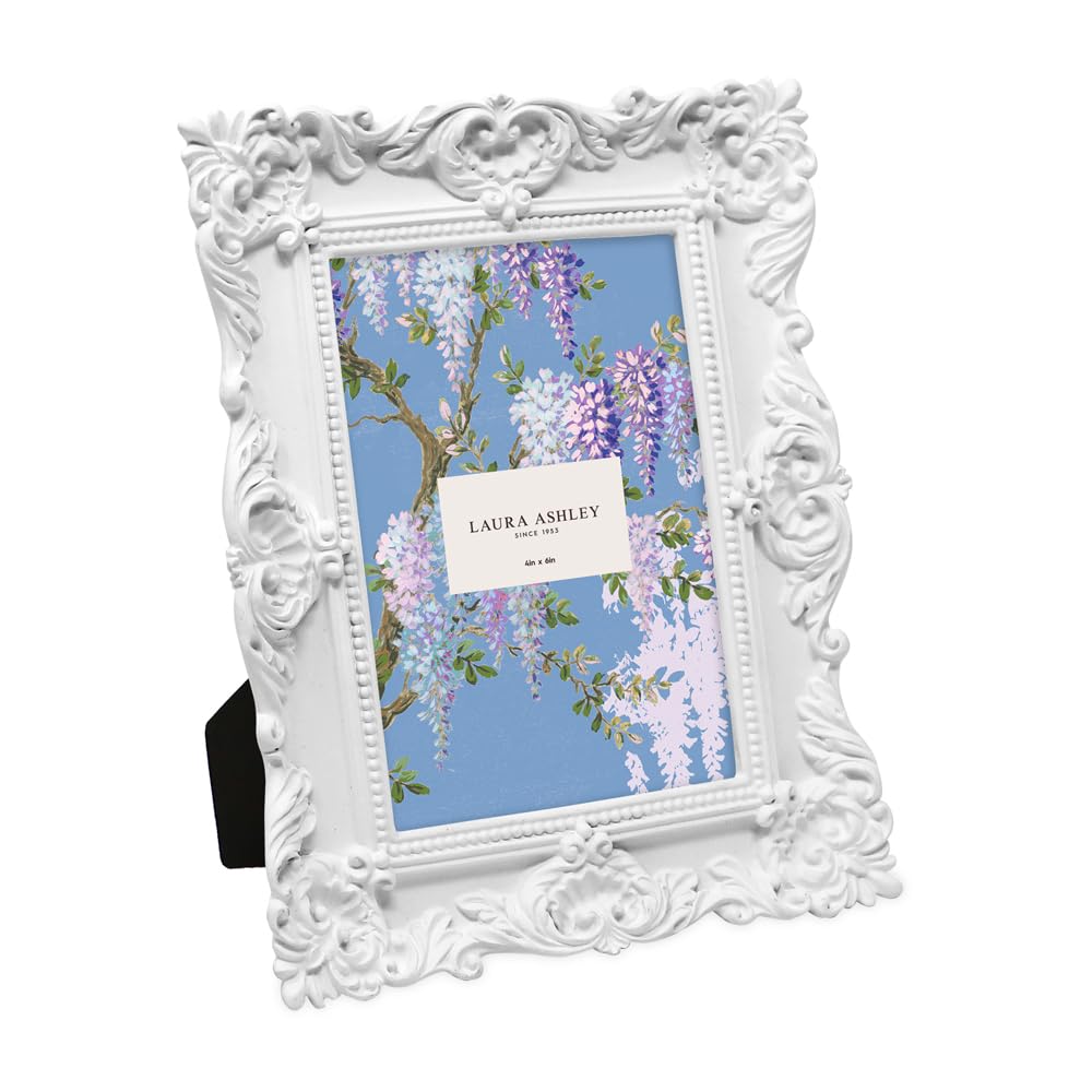 Laura Ashley 2x3 Ornate Resin Picture Frame – Handcrafted Floral Design with Easel for Tabletop and Wall Display