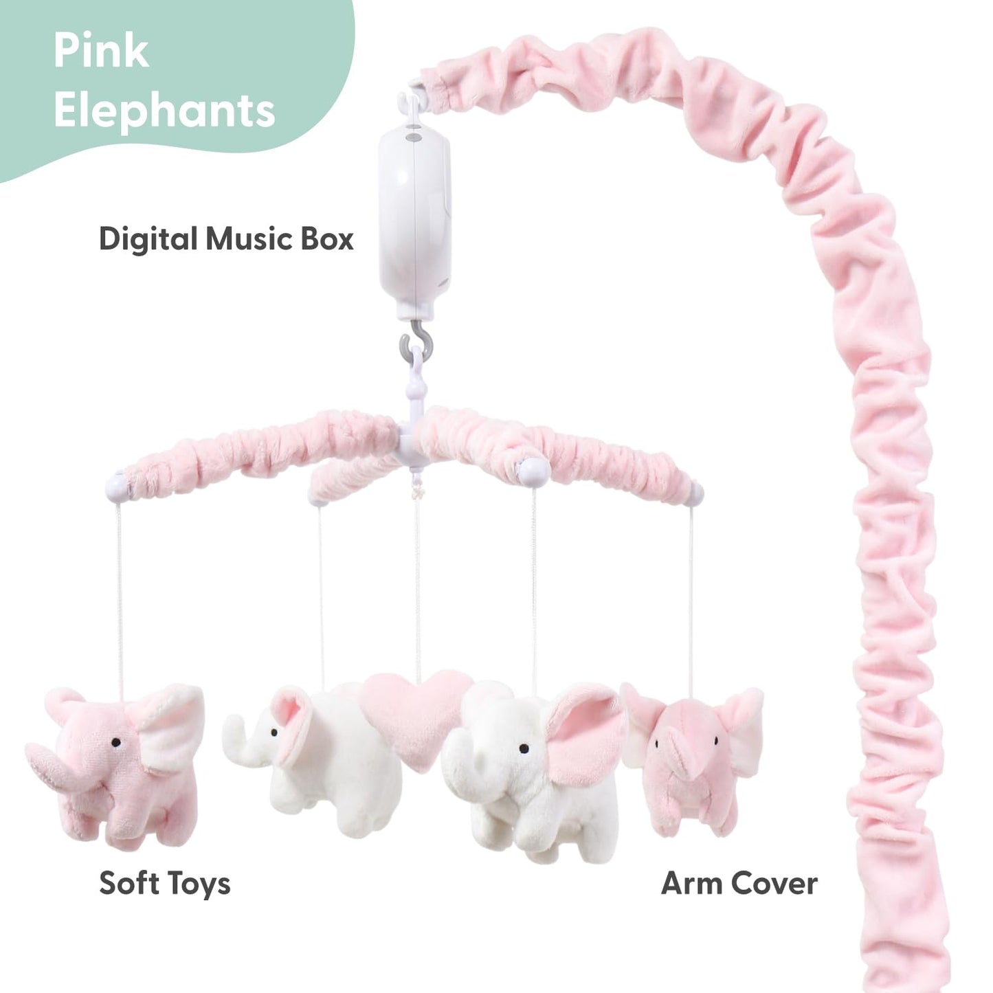 Soft Pink Musical Baby Crib Mobile - 12 Lullabies Cute Elephant Baby Pink Elephant Nursery Decor