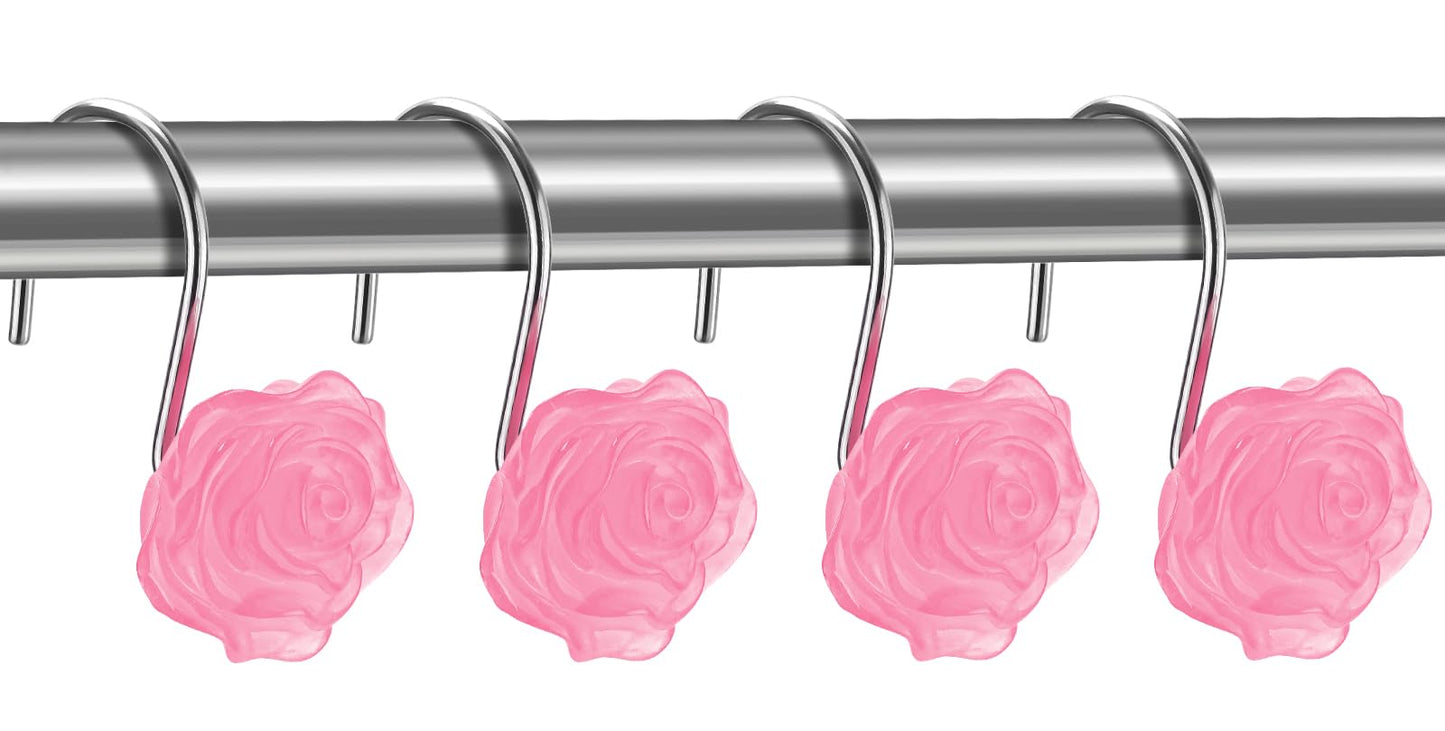 Pretty Floral Themed Cute Flower Shower Curtain Hooks - Glow in The Dark Elegant Bathroom Decor