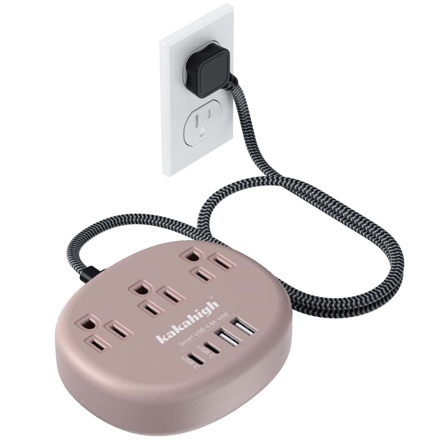 Cute Surge Protector – 5FT Flat Extension Cord, 3 Outlets, 4 USB Ports (24W)