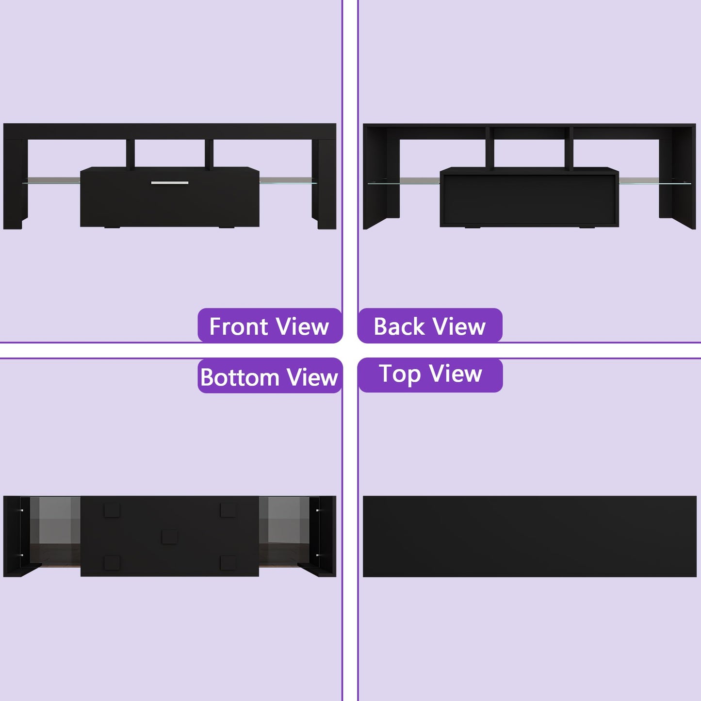 LED TV Stand with Large Storage Drawer -  Modern High Gloss TV Console Table with Entertainment Center