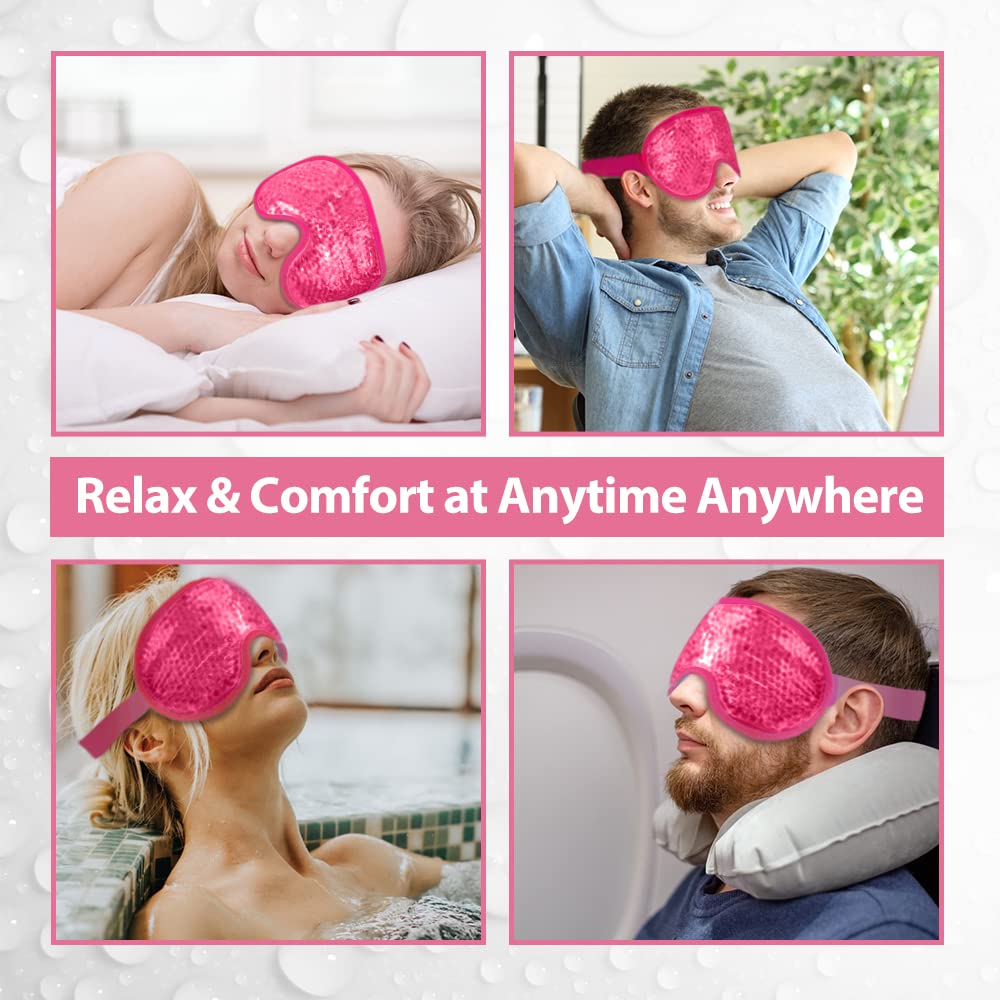 Cooling Gel Cold Eye Mask for Puffy Eyes, Reusable Ice Pack with Soft Plush Backing for Dark Circles, Migraine, Stress Relief - Pink