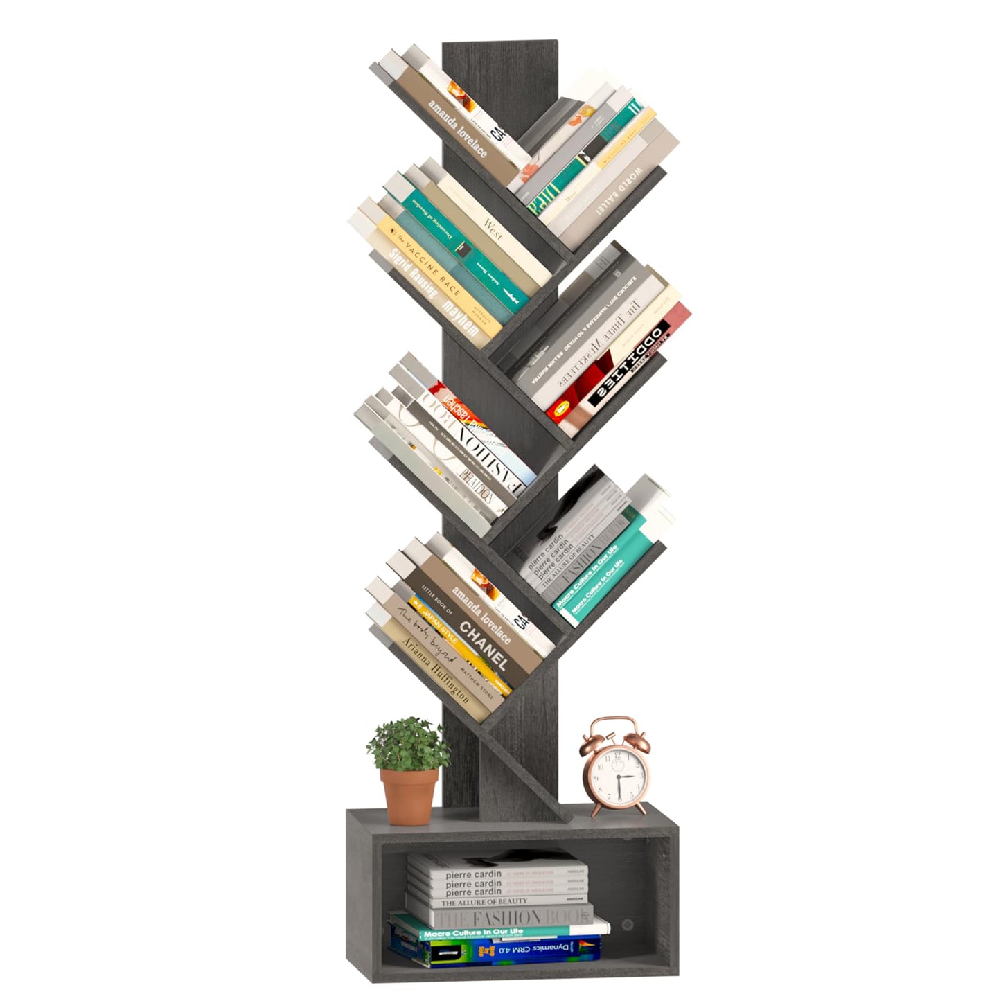 Tree Bookshelf - 6 Shelf Retro Floor Standing Bookcase, Tall Wood Book Storage Rack