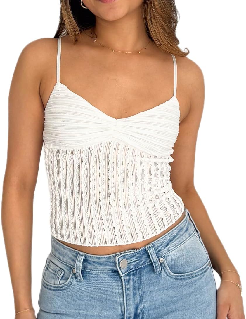 Women Y2k Crop Tank Top Low Cut Sleeveless Cami Top Sexy V Neck Spaghetti Strap Camisoles