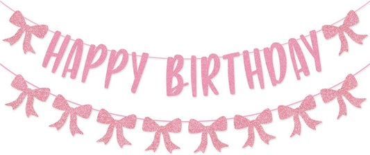 Coquette Happy Birthday Banner Pink Bow