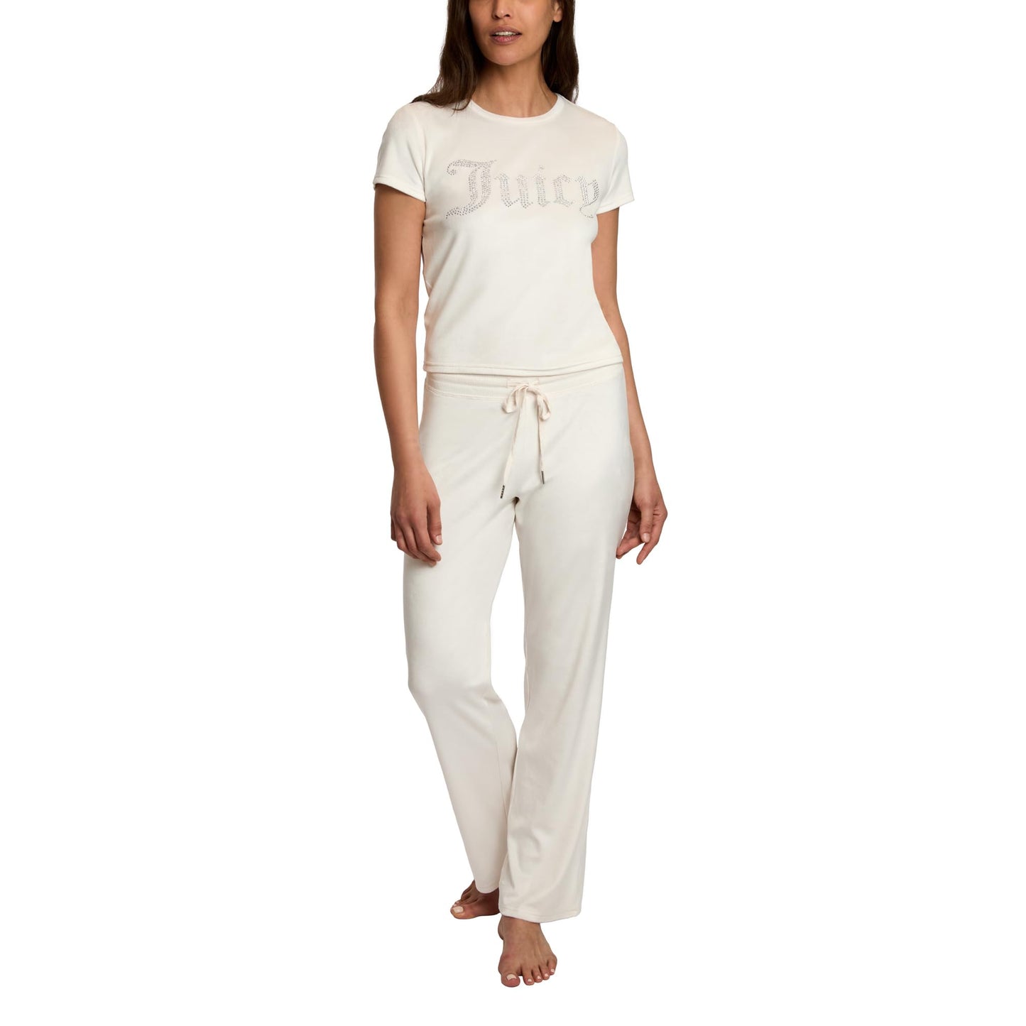 Juicy Couture Women's 2-Piece Velvet Fleece Lounge Sleepwear Set – Short Sleeve Shirt and Pants