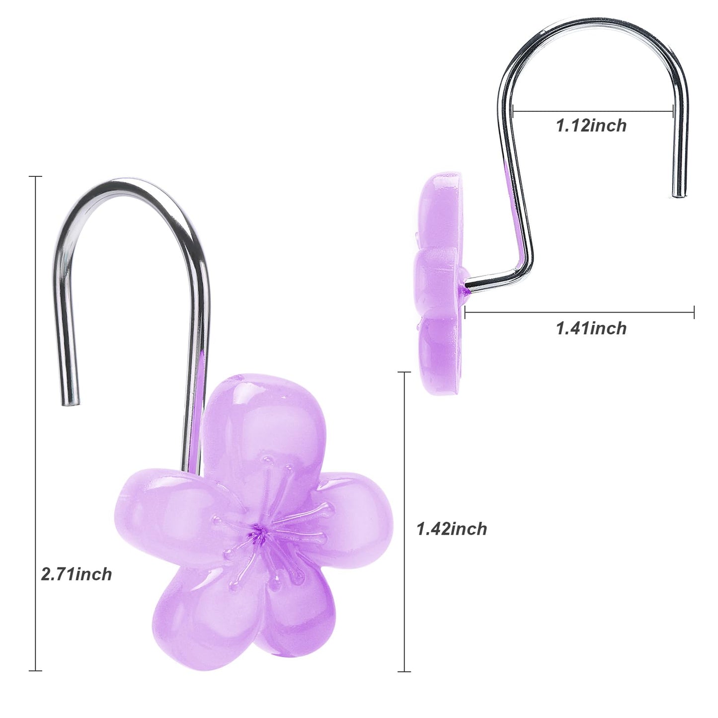 Pretty Floral Themed Cute Flower Shower Curtain Hooks - Glow in The Dark Elegant Bathroom Decor