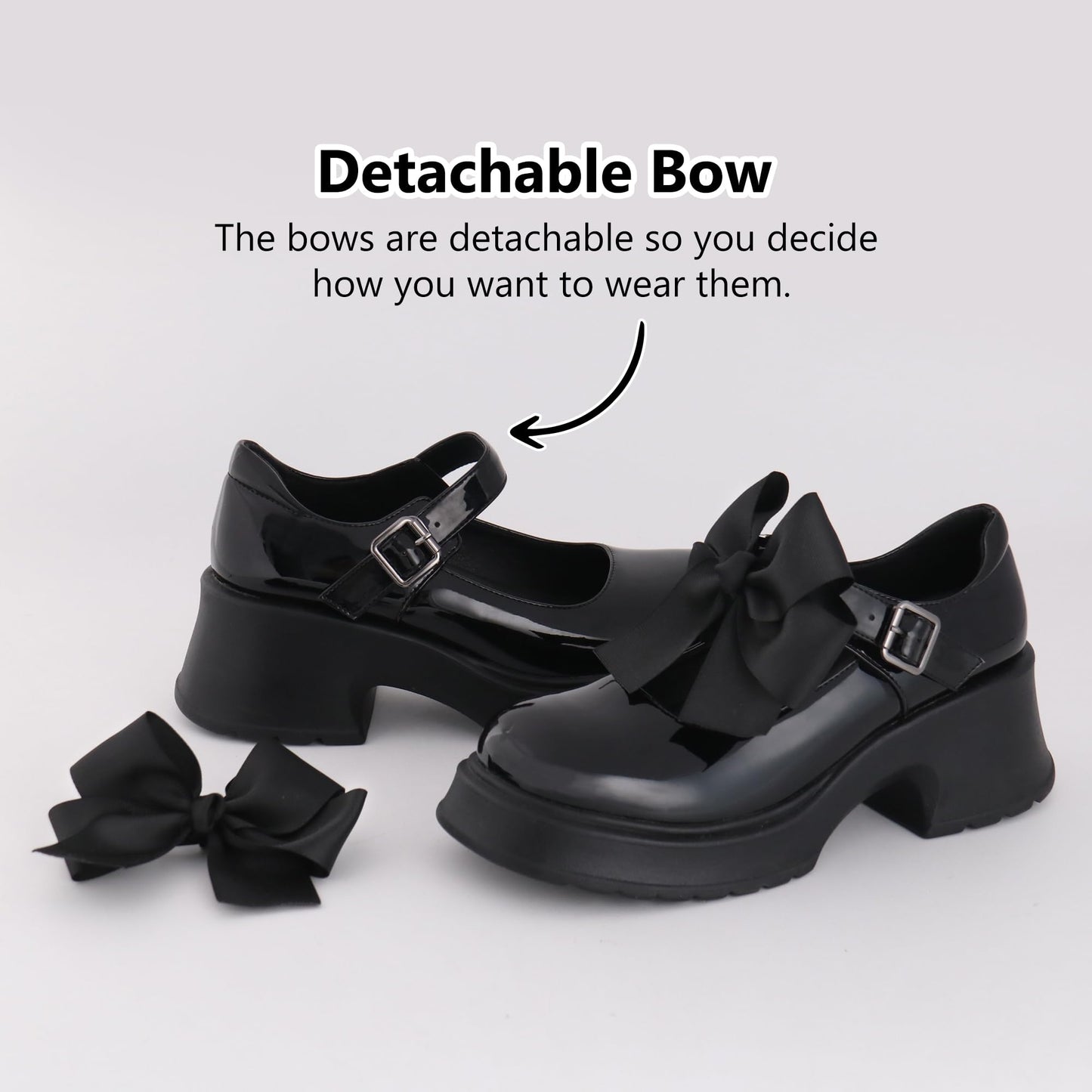 Women's Mary Janes Platform - Chunky Block Heels Ankle Strap Gothic Lolita Oxfords Detachable Bow Classic Comfortable