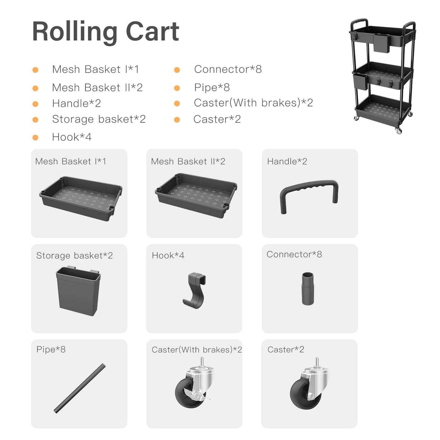 Rolling Utility Cart with Drawer,Storage Cart with Iron Wheels