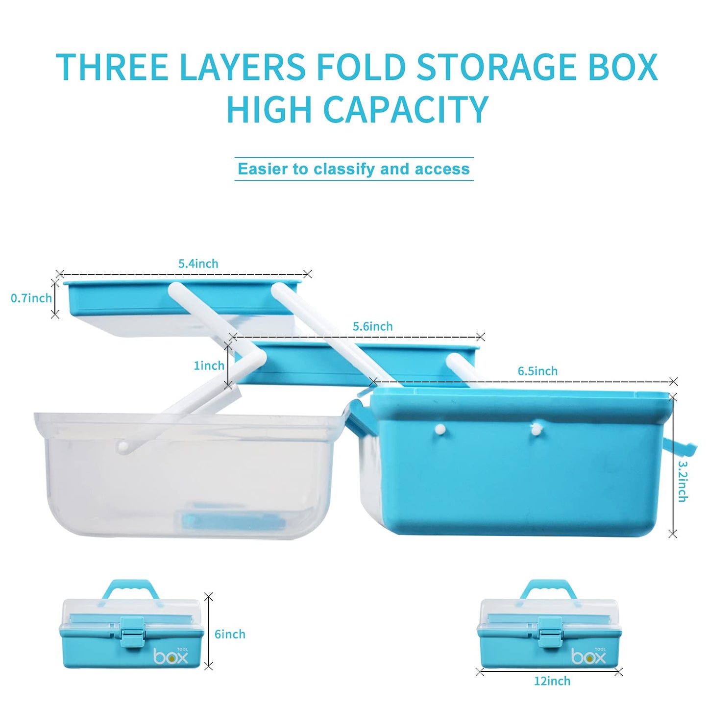 Three-Layer Multipurpose Folding Storage Box with 2 Trays, 12"