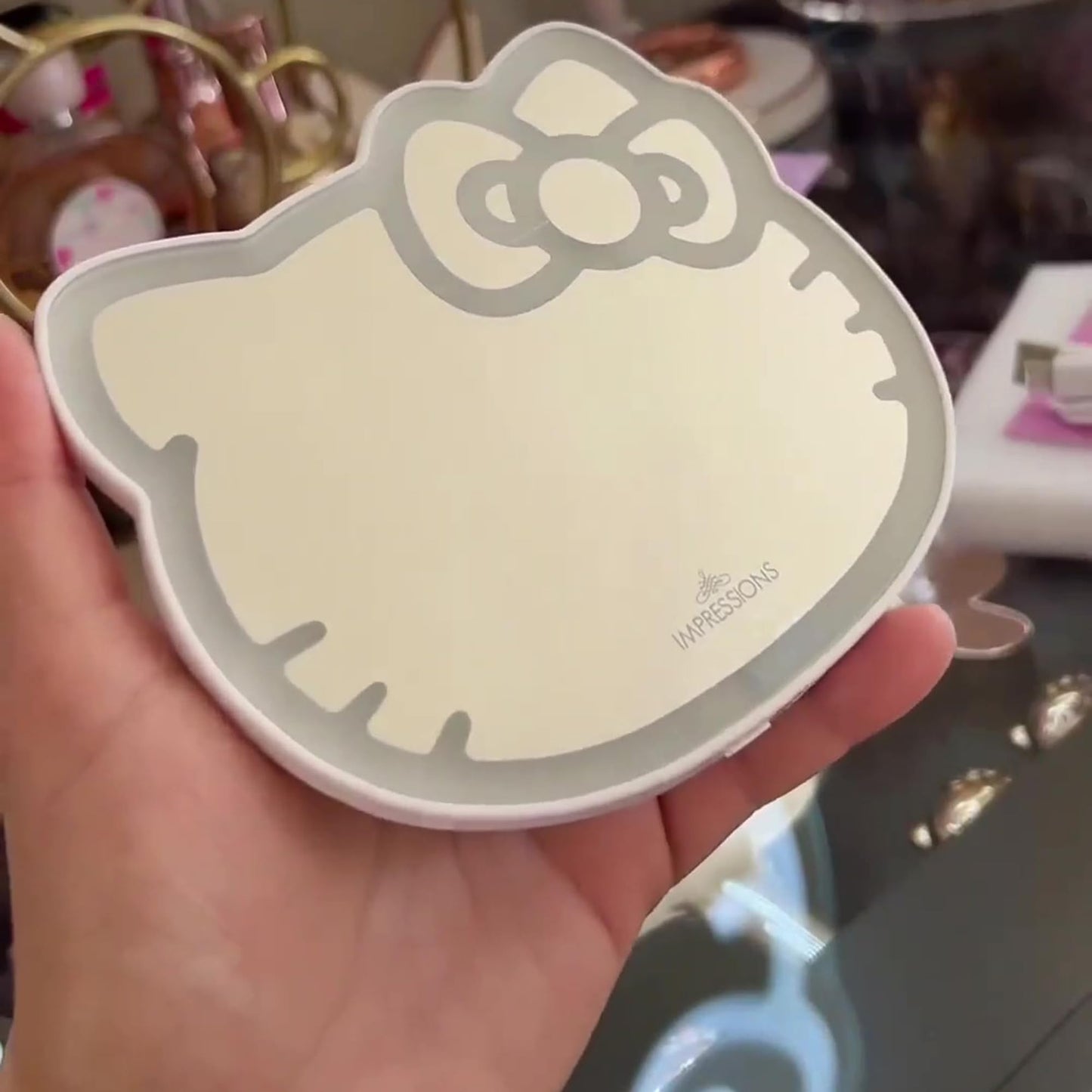 Vanity Hello Kitty 3X Magnifying Pocket Mirror with Stand, Adjustable Brightness Daylight LED Lighted Compact Makeup Mirror