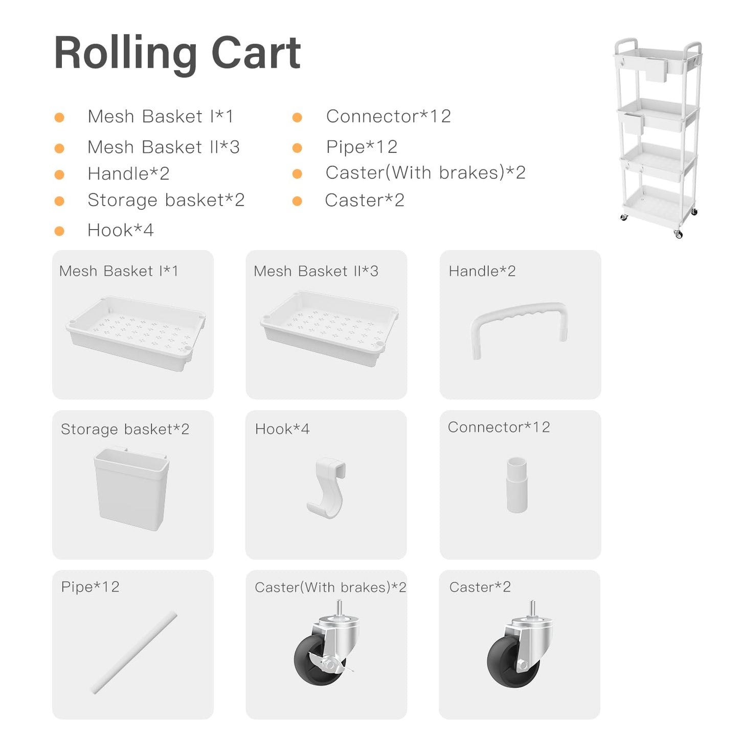 Rolling Utility Cart with Drawer,Storage Cart with Iron Wheels