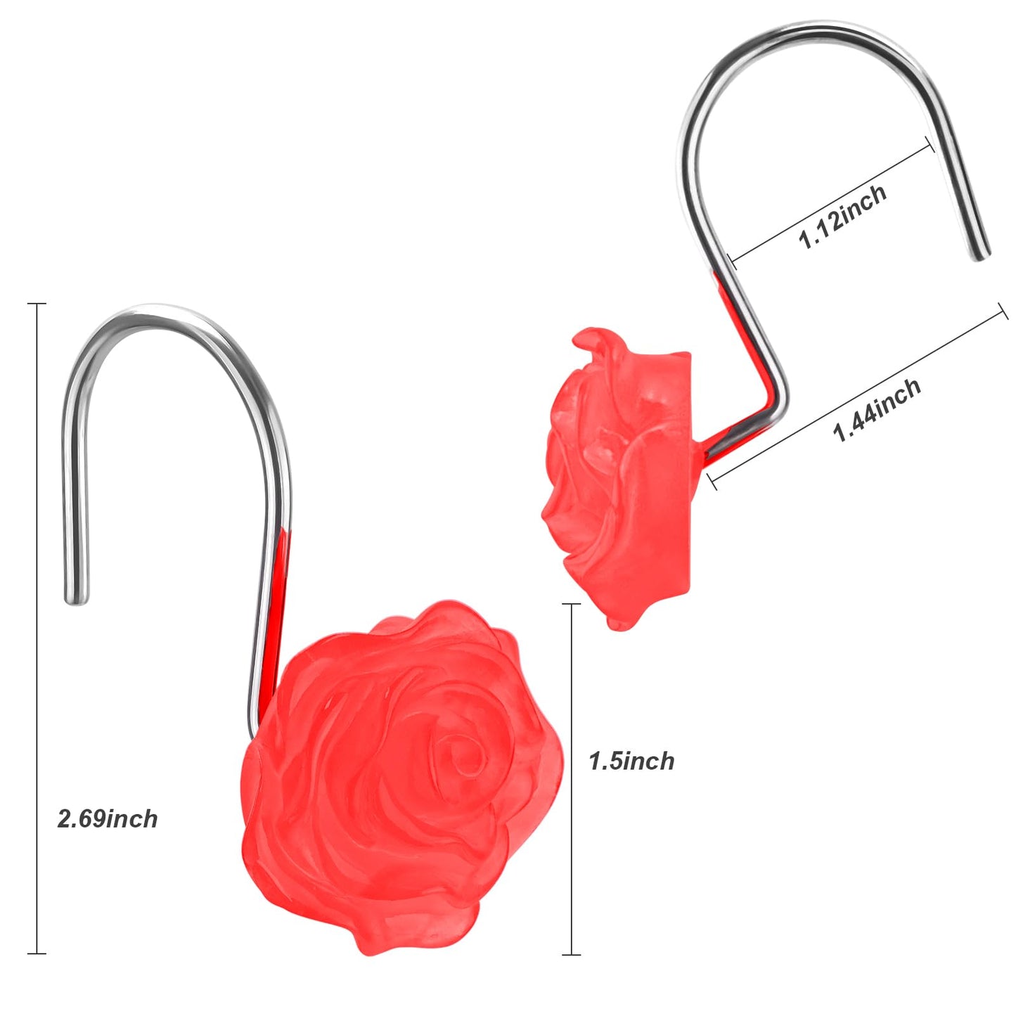 Pretty Floral Themed Cute Flower Shower Curtain Hooks - Glow in The Dark Elegant Bathroom Decor