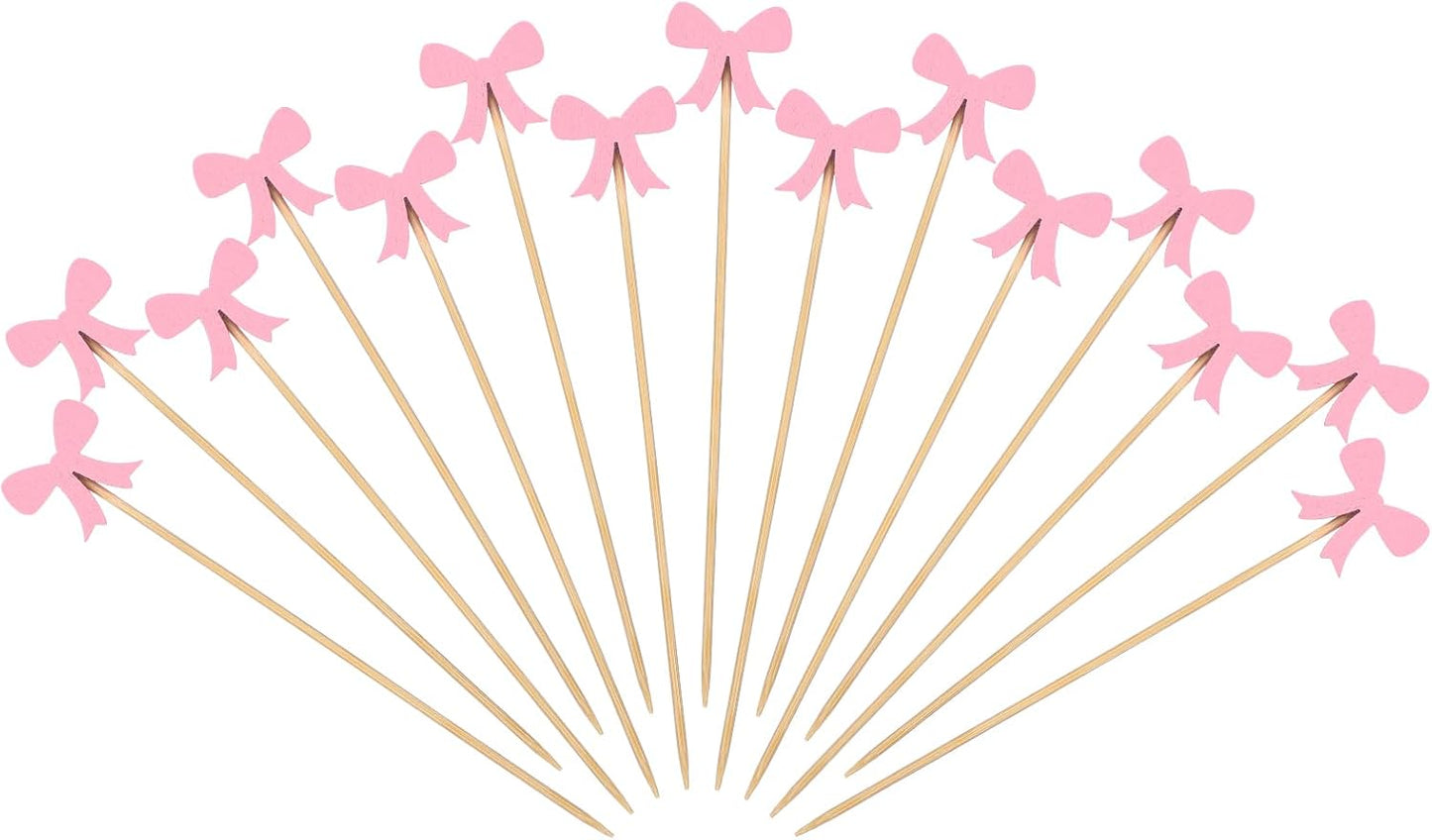 Pink Bow Cocktail Picks Swizzle Stick Toothpicks 4.72 Inch