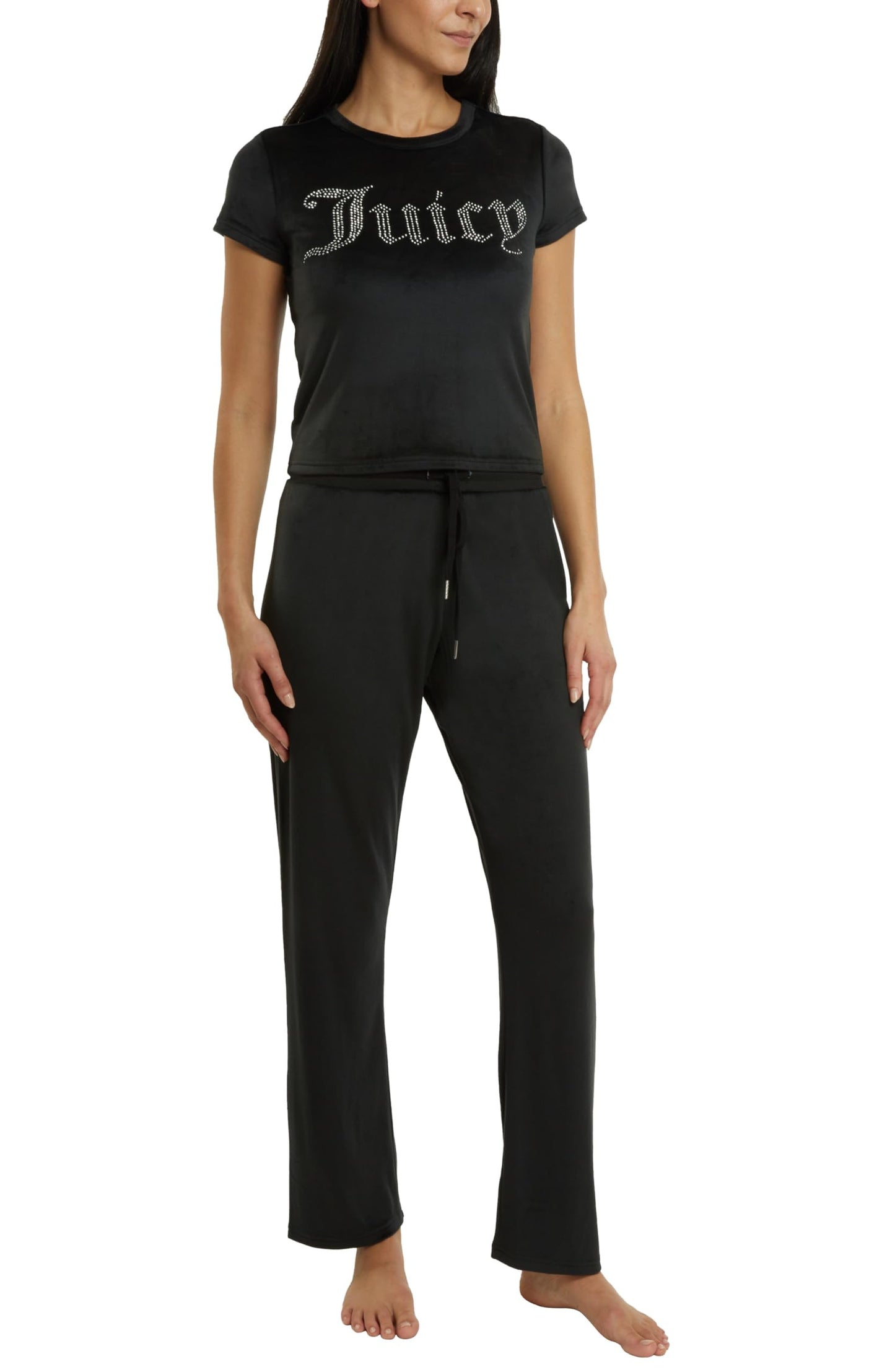 Juicy Couture Women's 2-Piece Velvet Fleece Lounge Sleepwear Set – Short Sleeve Shirt and Pants