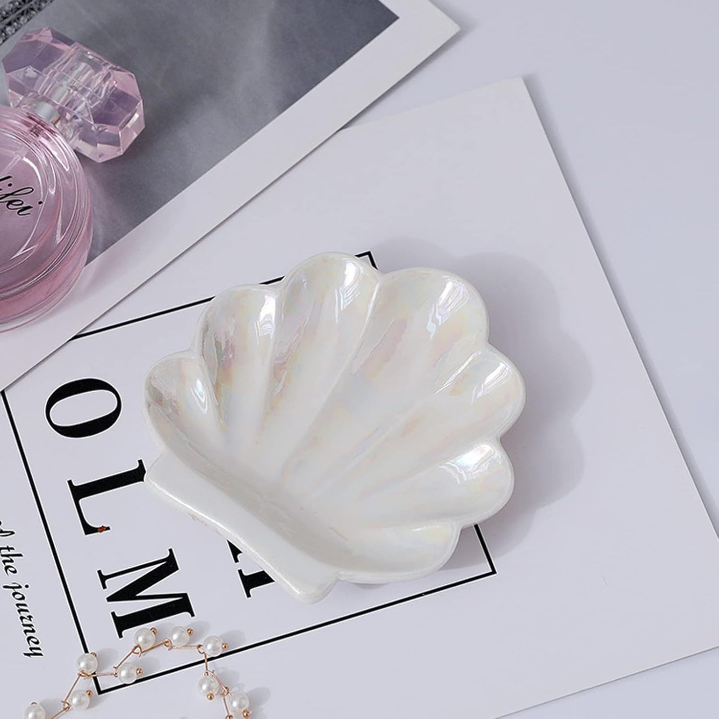 Cute Shell Trinket Dish, Ceramic Ring Holder/Jewelry Tray