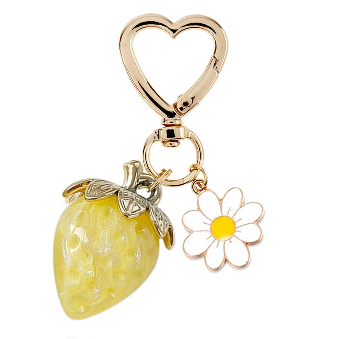 Cute Strawberry Keychain, Kawaii Heart Flower Daisy Keychain