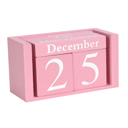 Pink Wooden Perpetual Block Calendar for Desk,