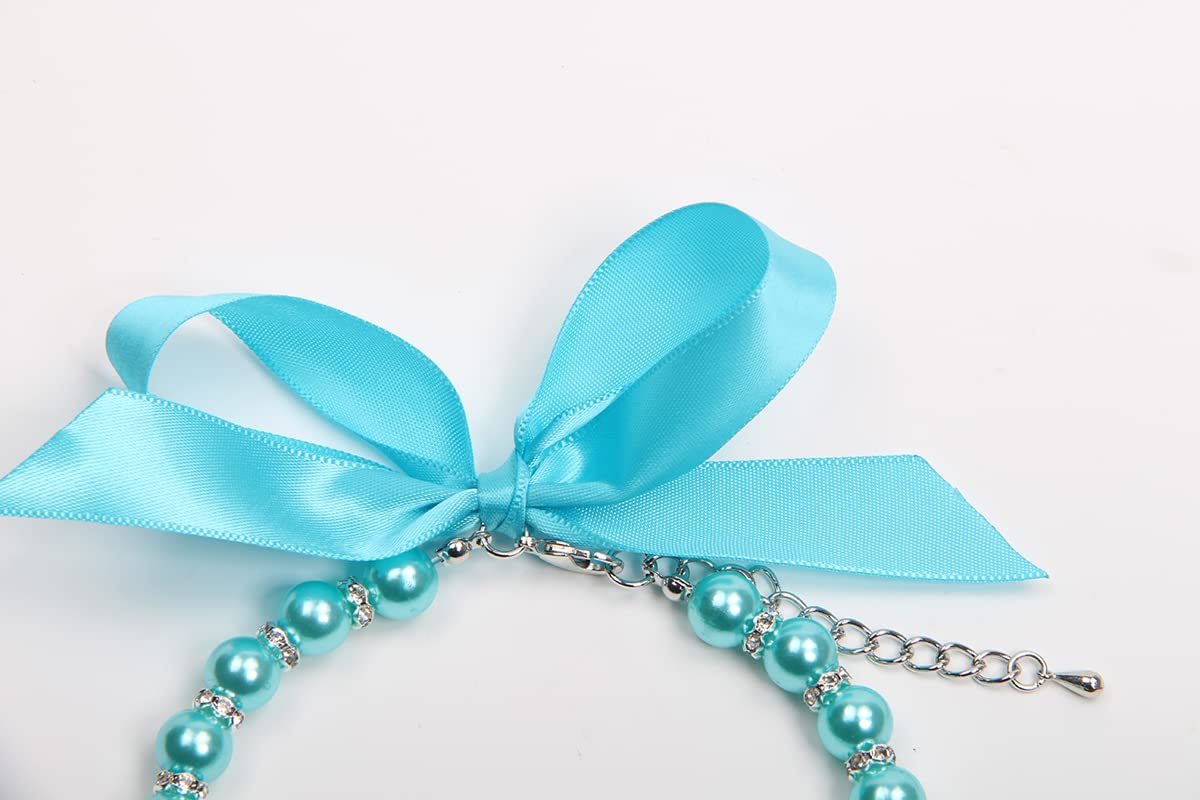 Pearls Necklace Collar with Bling Accessories and Ribbon Bow Pet Jewelry