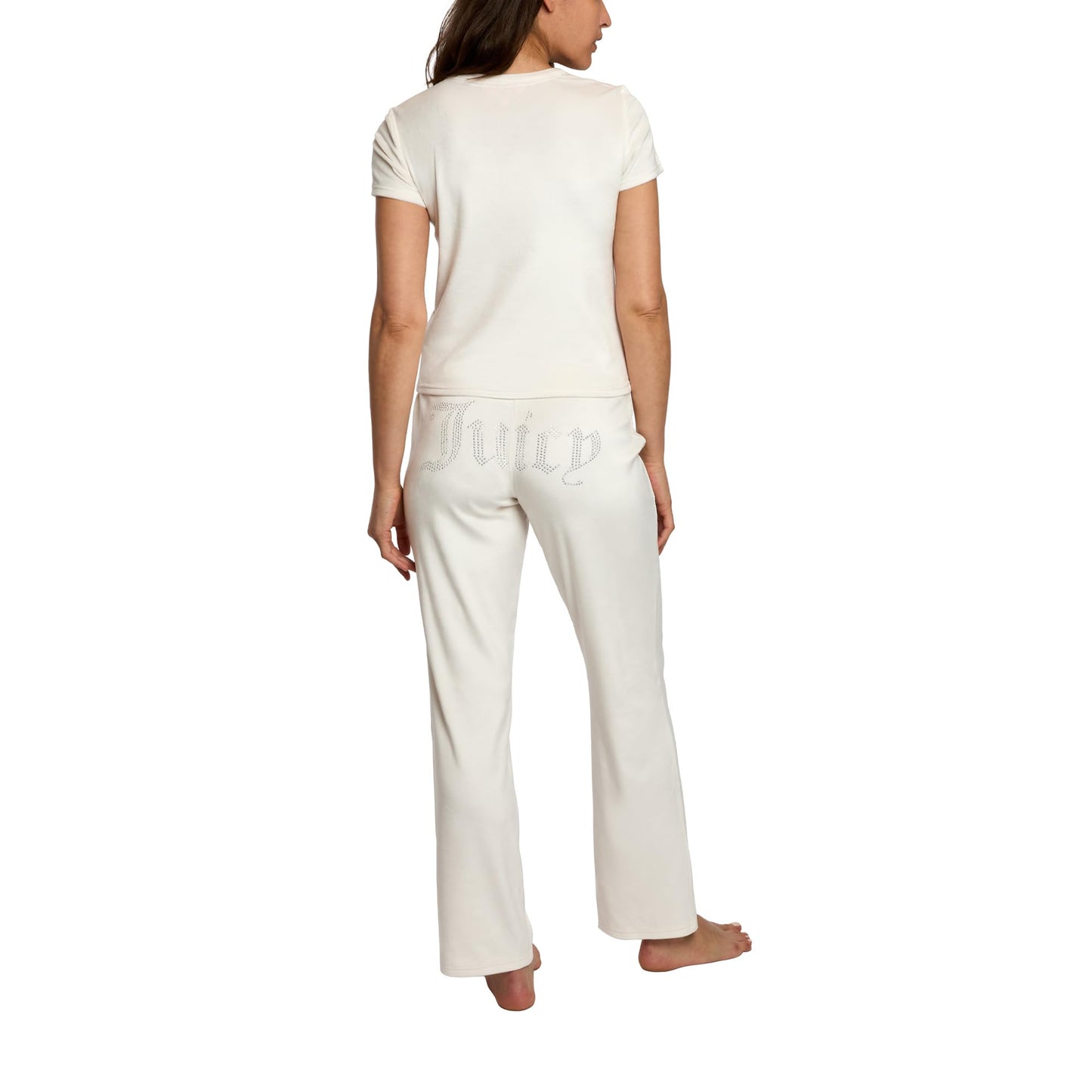 Juicy Couture Women's 2-Piece Velvet Fleece Lounge Sleepwear Set – Short Sleeve Shirt and Pants