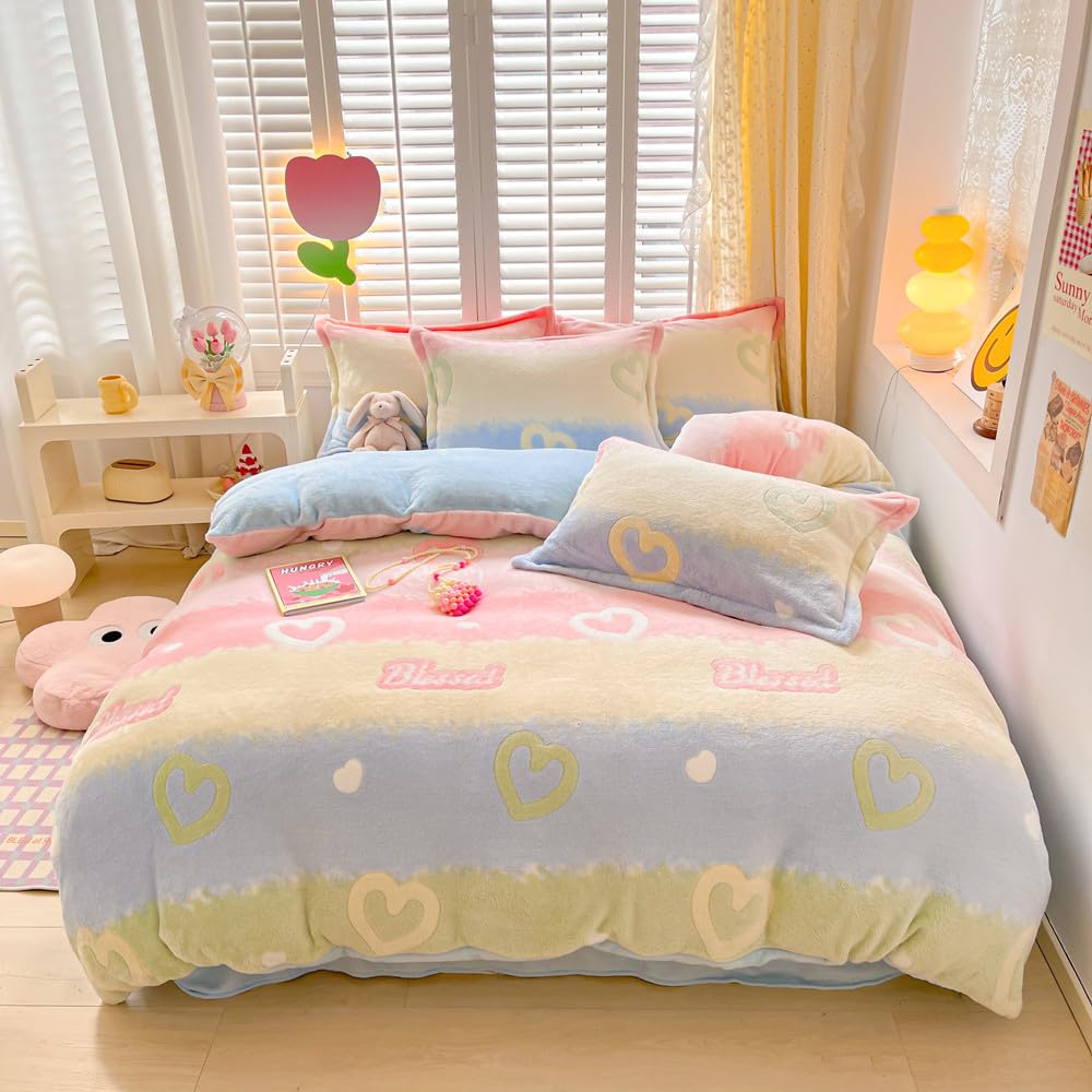 Kawaii Twin Duvet Cover Set – Soft Reversible Bedding with Fluffy Comforter Cover