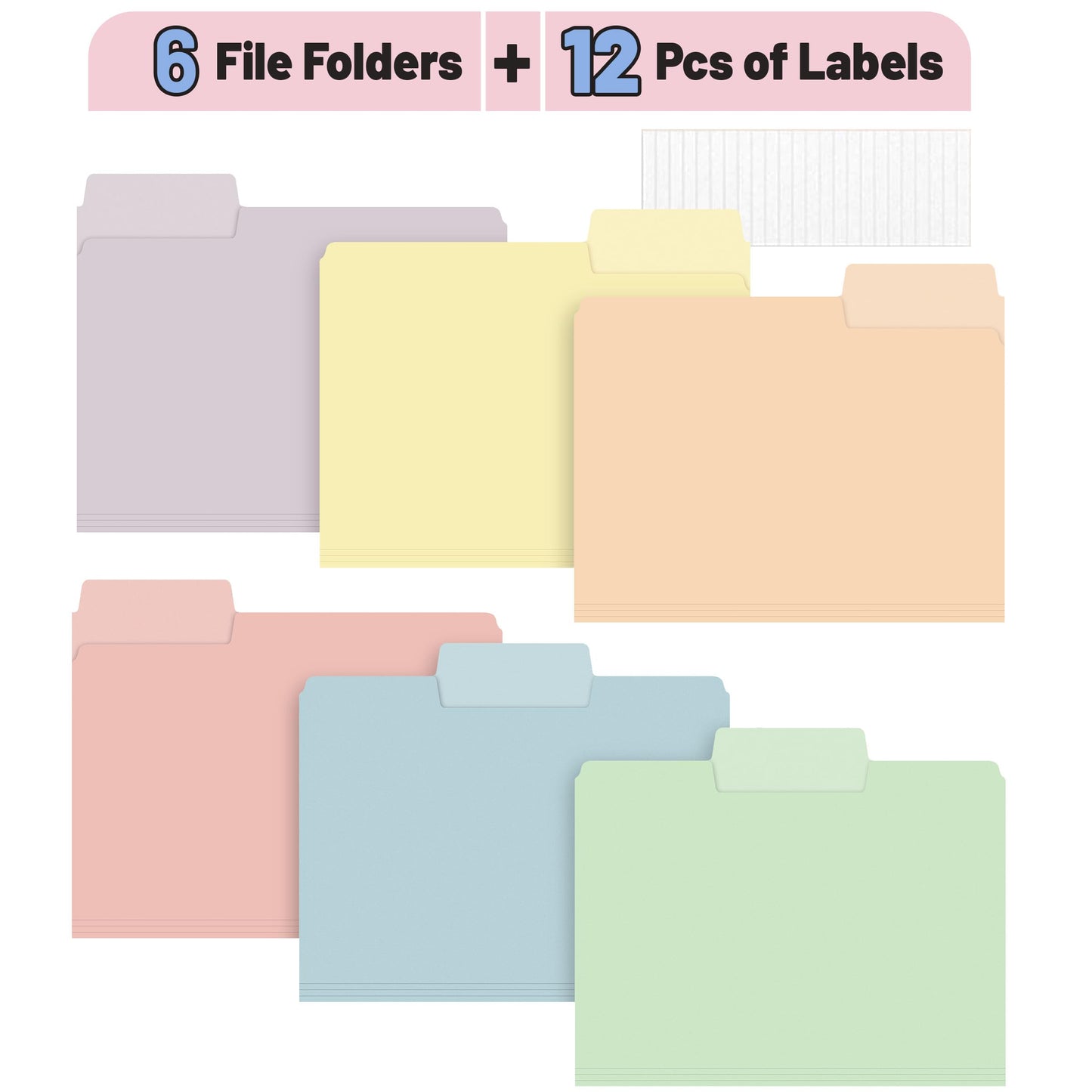 Pastel Colored Poly File Folders, 1/3 Cut Tab, 6 Pack, Letter Size, File Folders