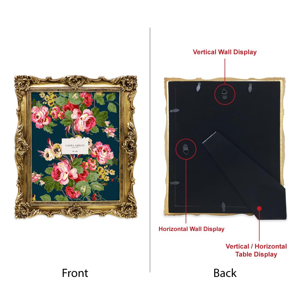 Laura Ashley 2x3 Ornate Resin Picture Frame – Handcrafted Floral Design with Easel for Tabletop and Wall Display