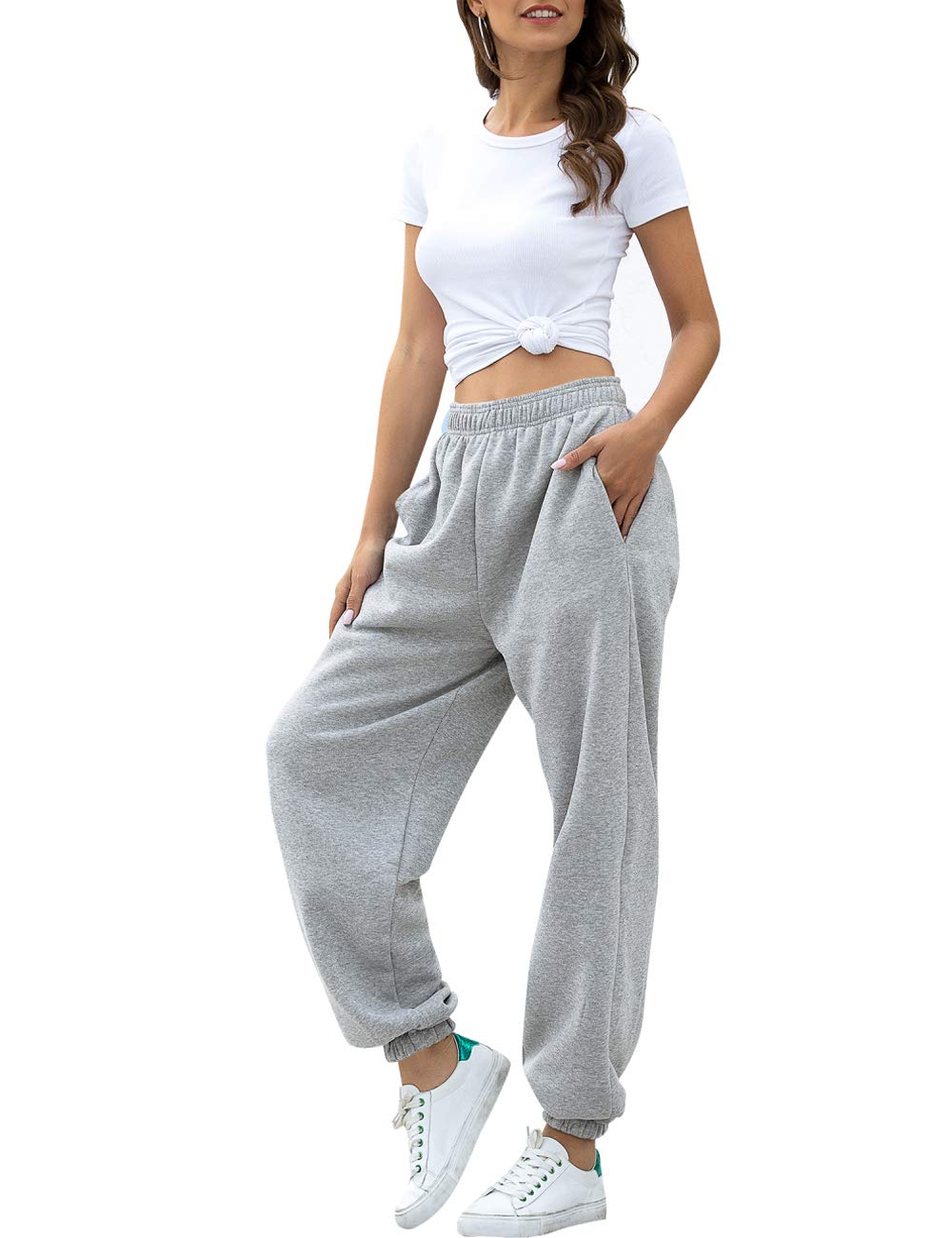 Women's High Waisted Sweatpants Workout Active Joggers Pants Baggy Lounge Bottoms