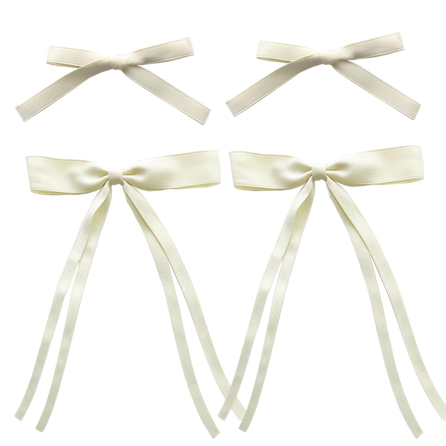 Satin 4-Piece Hair Ribbon Clips for Women and Girls – Pink and Beige Long Tail Bow Hair Accessories