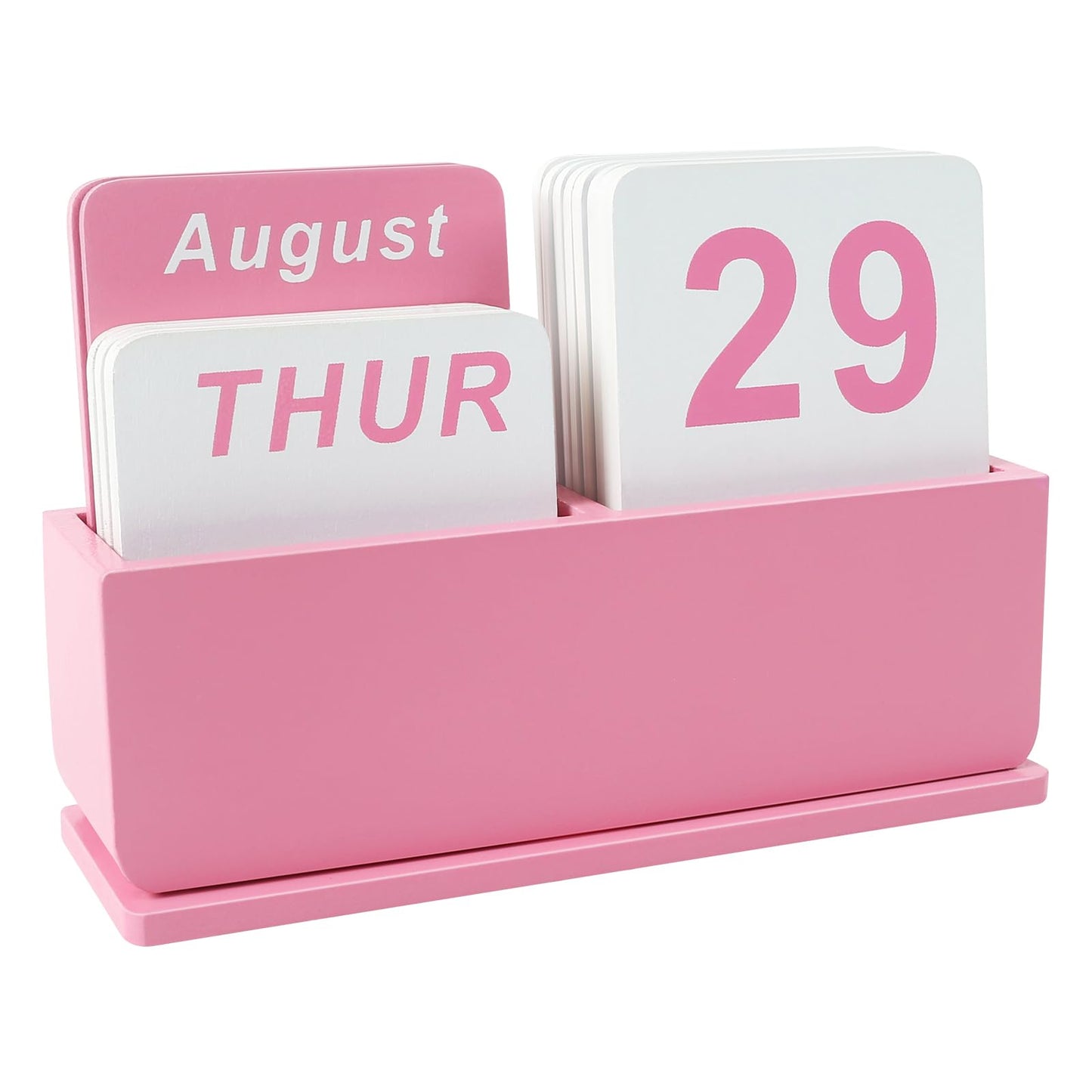 Wooden Block Perpetual Calendar for Desk, Daily Desktop Standing Flip Calendar with Large Display