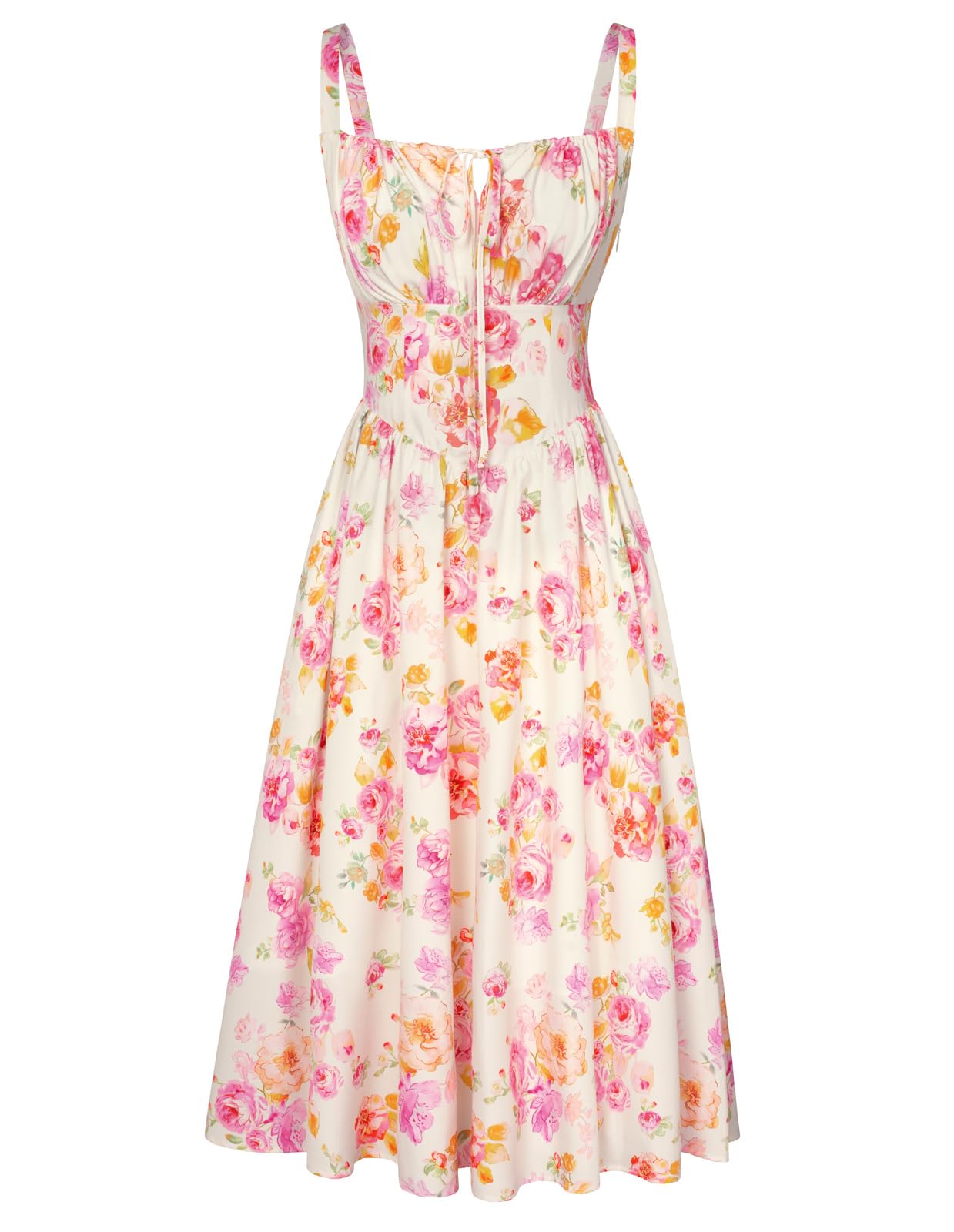 Floral Printed Corset Dress Ruched Bust Cami Flowy Sundress