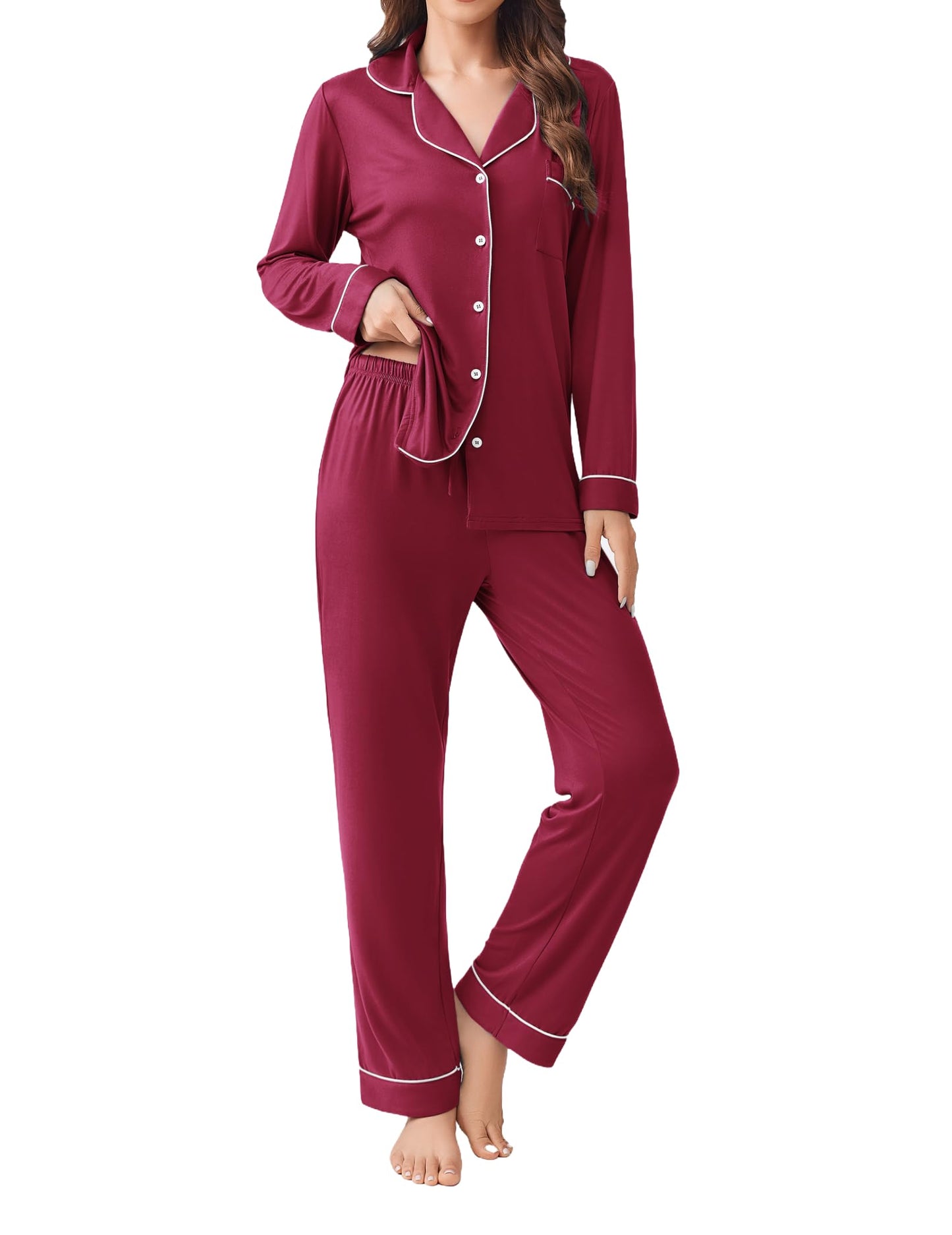 Womens Pajamas Set 2 Piece Button Down Pjs Soft Long Sleeve Top and Pants Sleepwear Set Lounge Sets