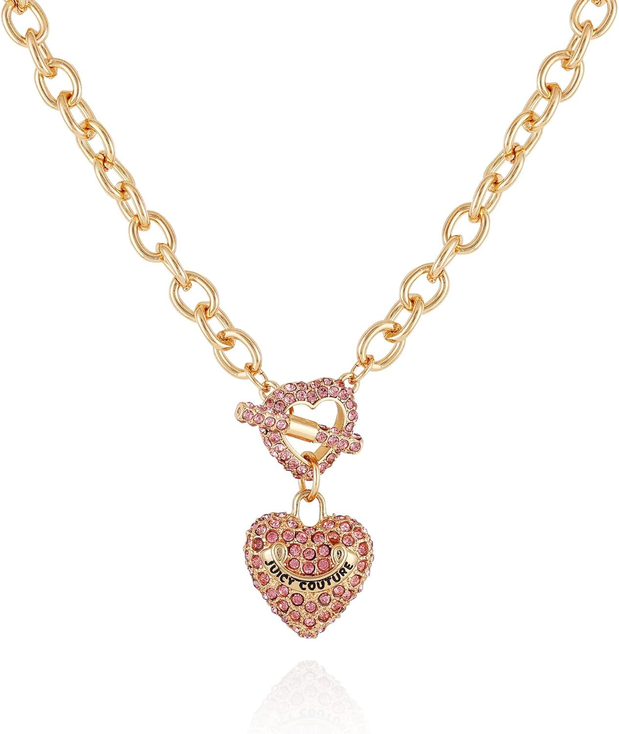 Juicy Couture Goldtone and Rose Heart Pendant Toggle Necklace