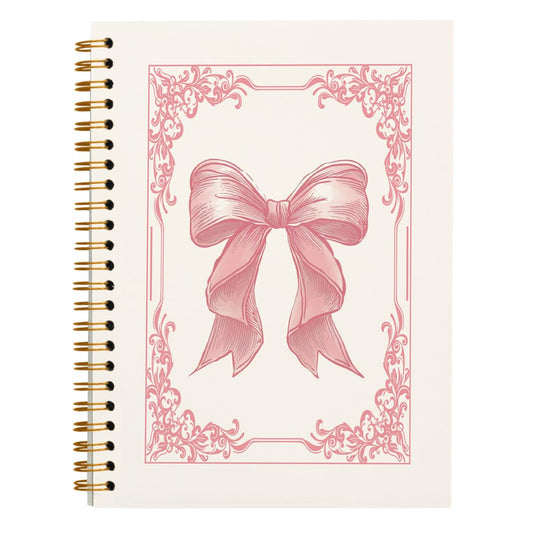 Pink Bow Coquette Notebook Journal, Hardcover Spiral Notebook 5.5x8.3