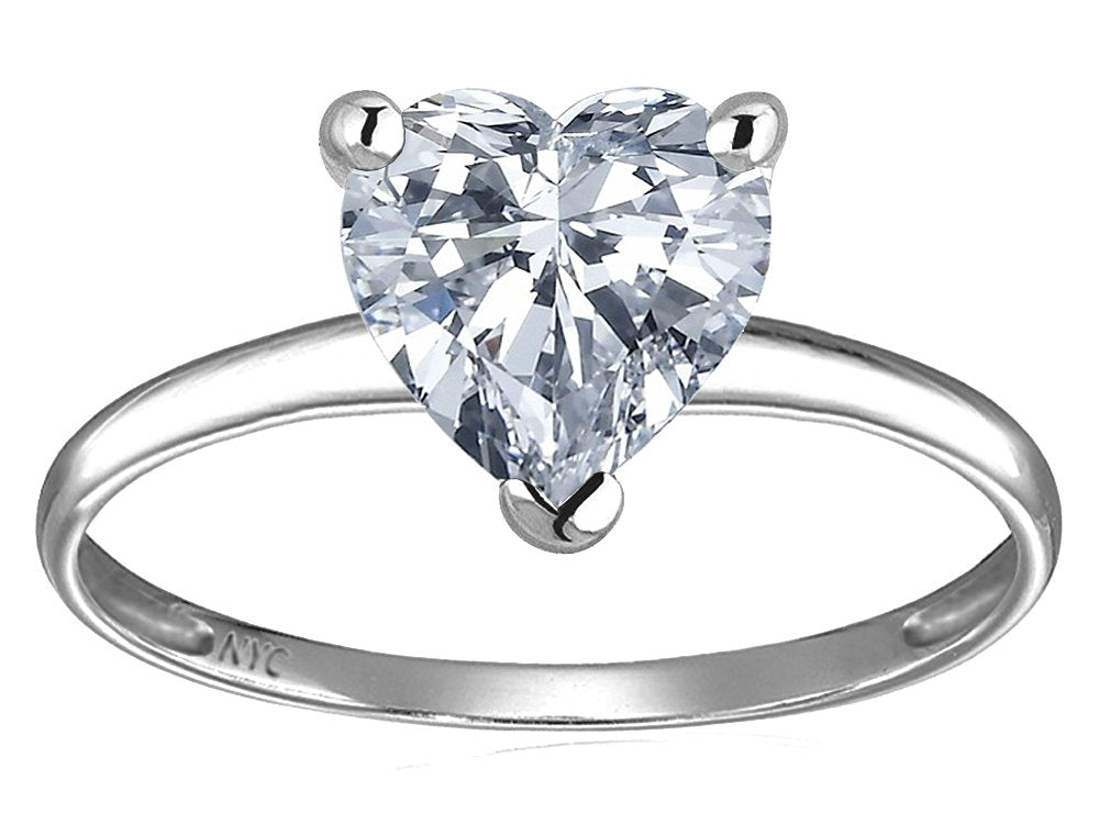 Solid 14k White Gold Heart Shape Ring