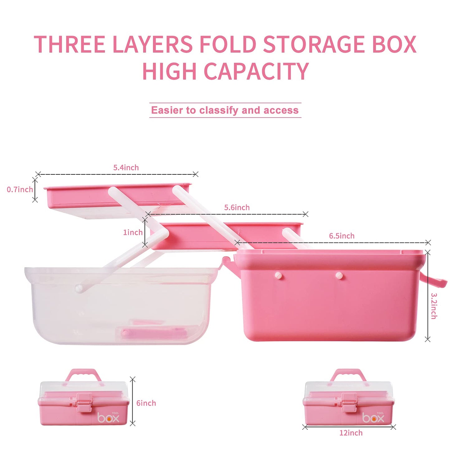 Three-Layer Multipurpose Folding Storage Box with 2 Trays, 12"