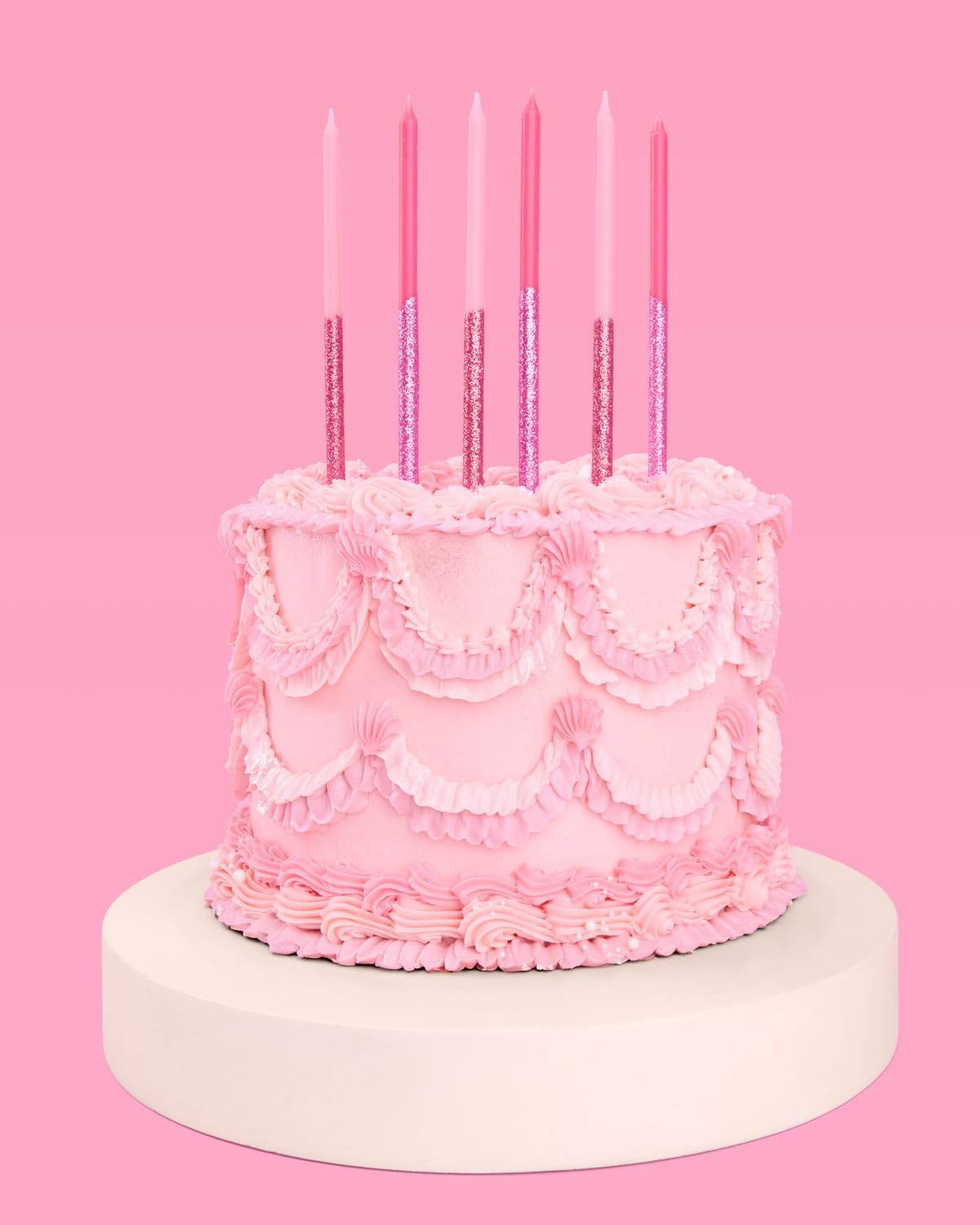 Pink Glitter Party Cake Candles Tall Thin - 10 Pcs